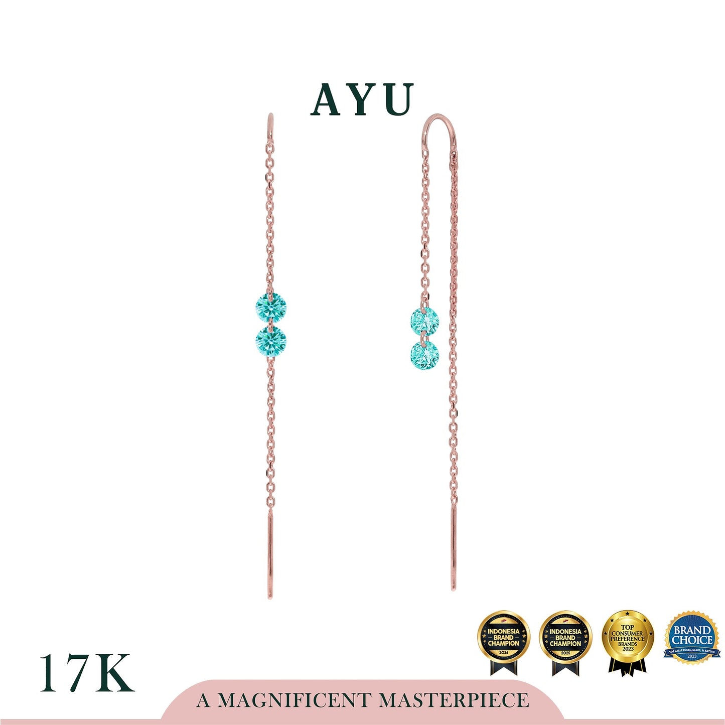 AYU Anting Emas - 2 Candy Pop Dangle Thread Earrings 17K Rose Gold