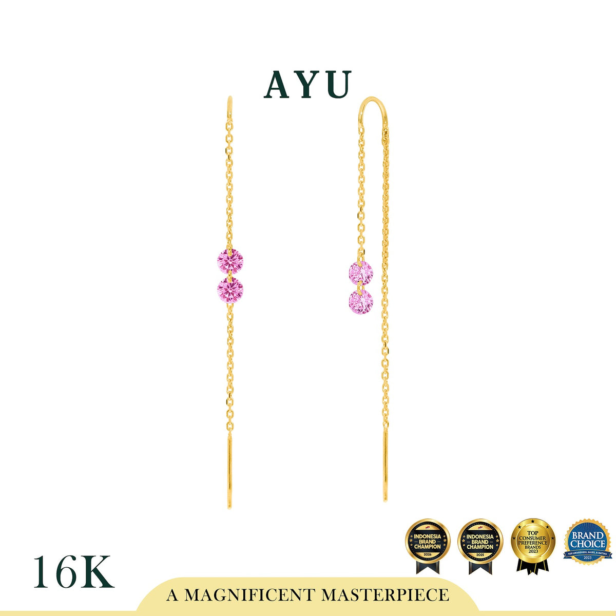 AYU Anting Emas - 2 Candy Pop Dangle Thread Earrings 16K Yellow Gold