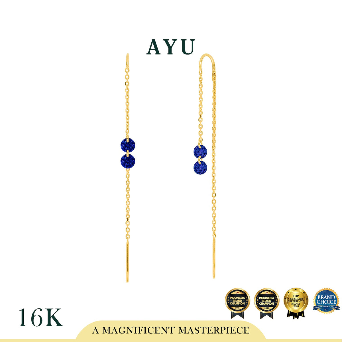 AYU Anting Emas - 2 Candy Pop Dangle Thread Earrings 16K Yellow Gold