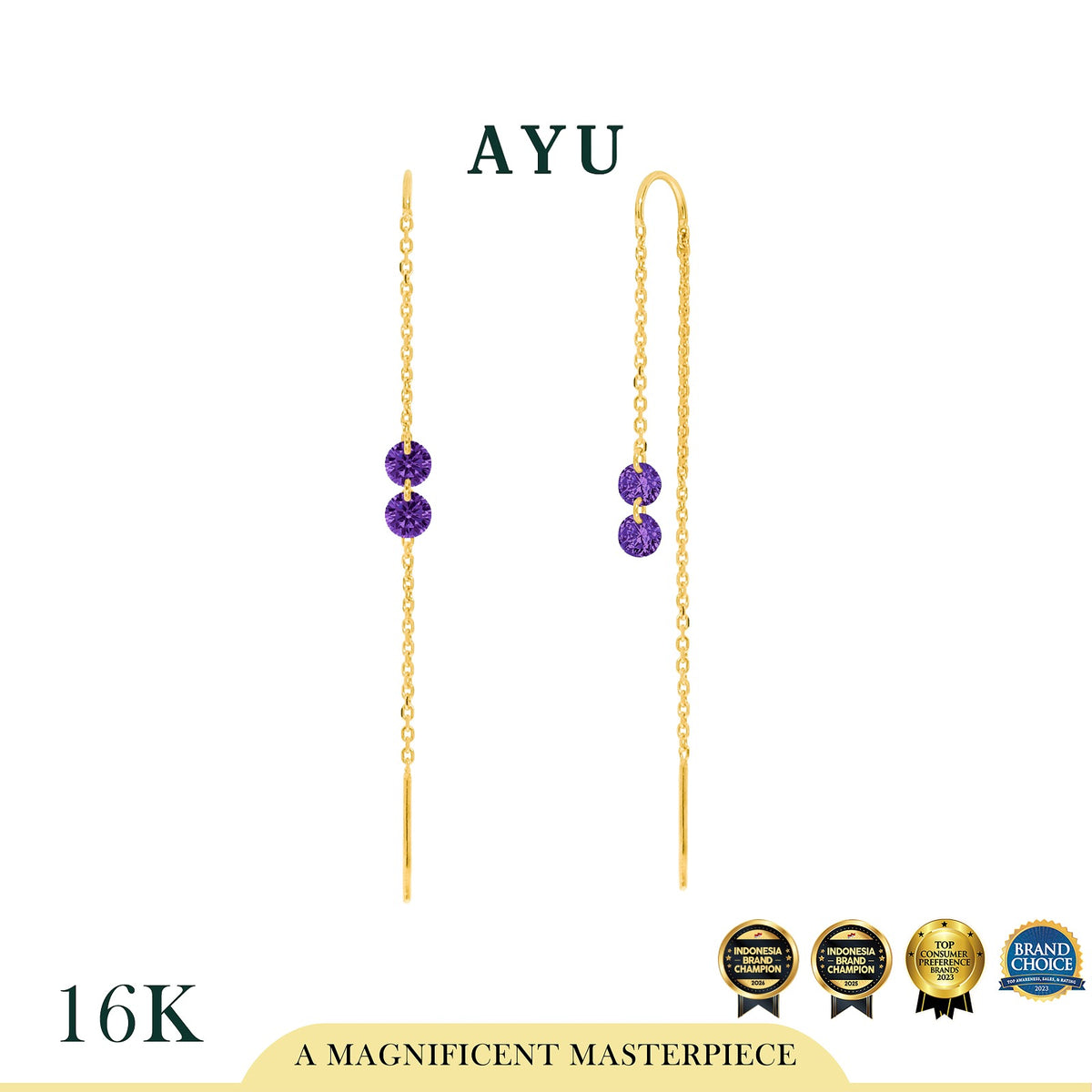 AYU Anting Emas - 2 Candy Pop Dangle Thread Earrings 16K Yellow Gold