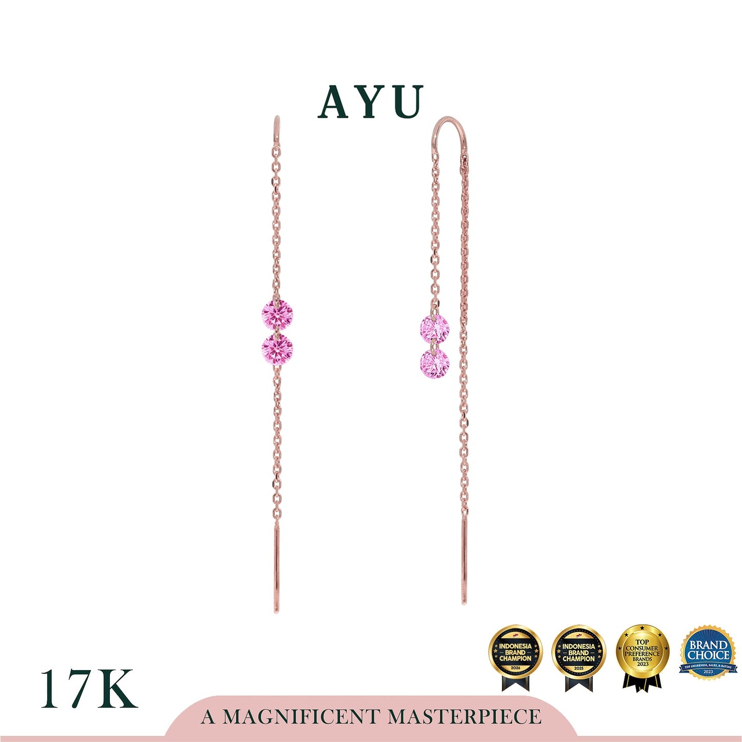 AYU Anting Emas - 2 Candy Pop Dangle Thread Earrings 17K Rose Gold