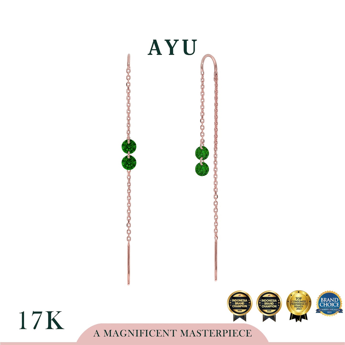 AYU Anting Emas - 2 Candy Pop Dangle Thread Earrings 17K Rose Gold