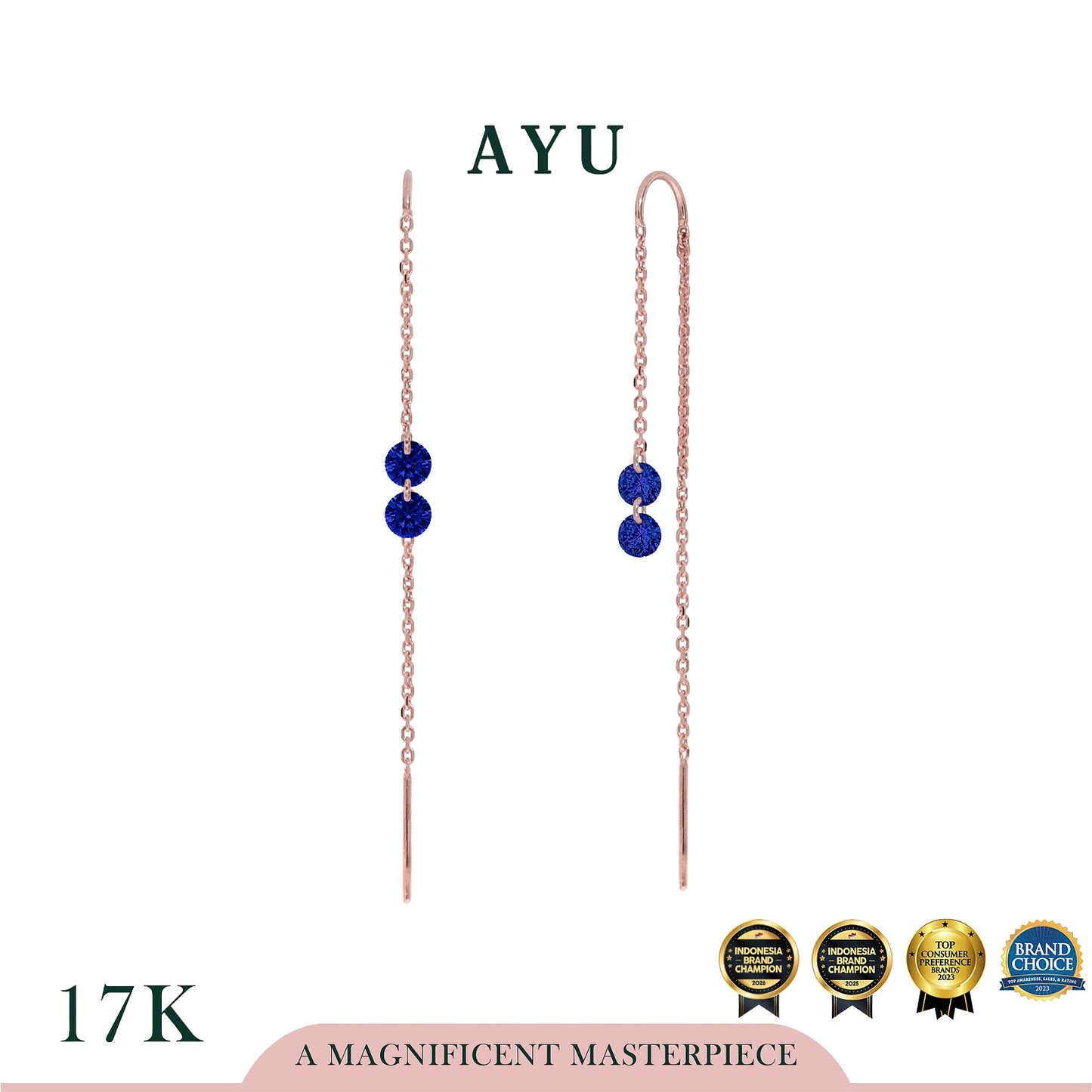 AYU Anting Emas - 2 Candy Pop Dangle Thread Earrings 17K Rose Gold