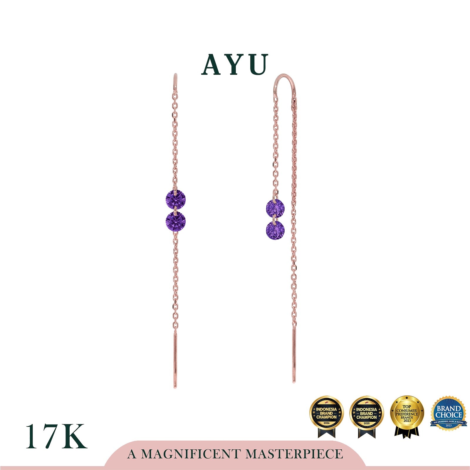 AYU Anting Emas - 2 Candy Pop Dangle Thread Earrings 17K Rose Gold