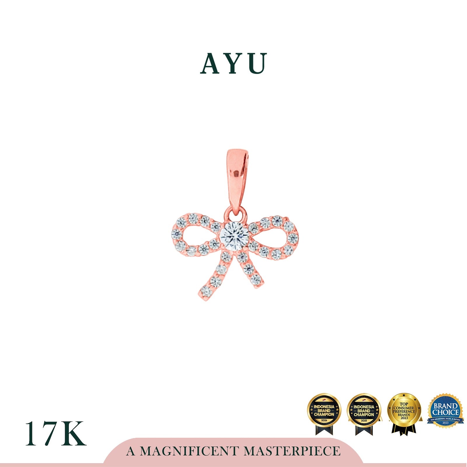 AYU Liontin Emas - Twinkle Pave Ribbon Pendant 17k Rose Gold