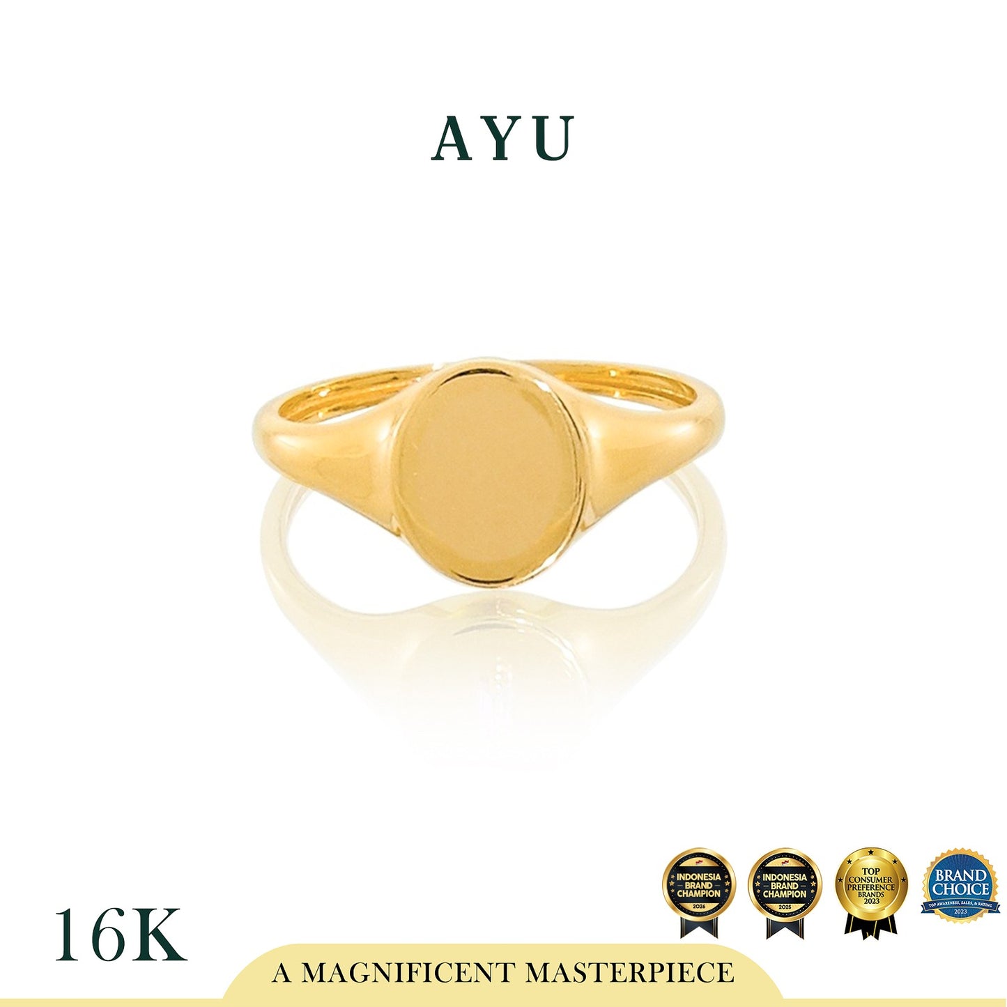 AYU Cincin Emas - Oval Signet Ring 16K Yellow Gold