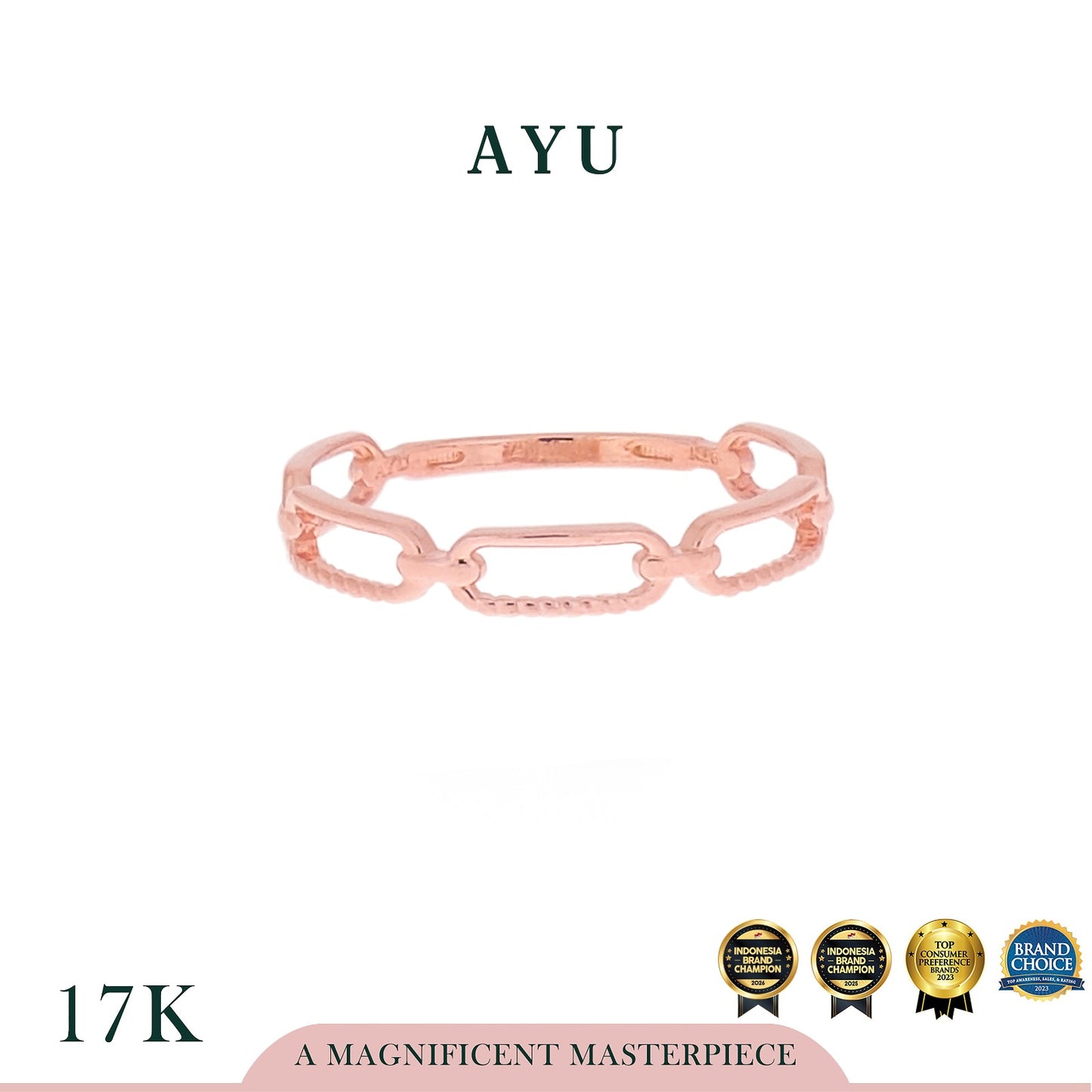 AYU Cincin Emas - Link Twist Stack 17K Rose Gold