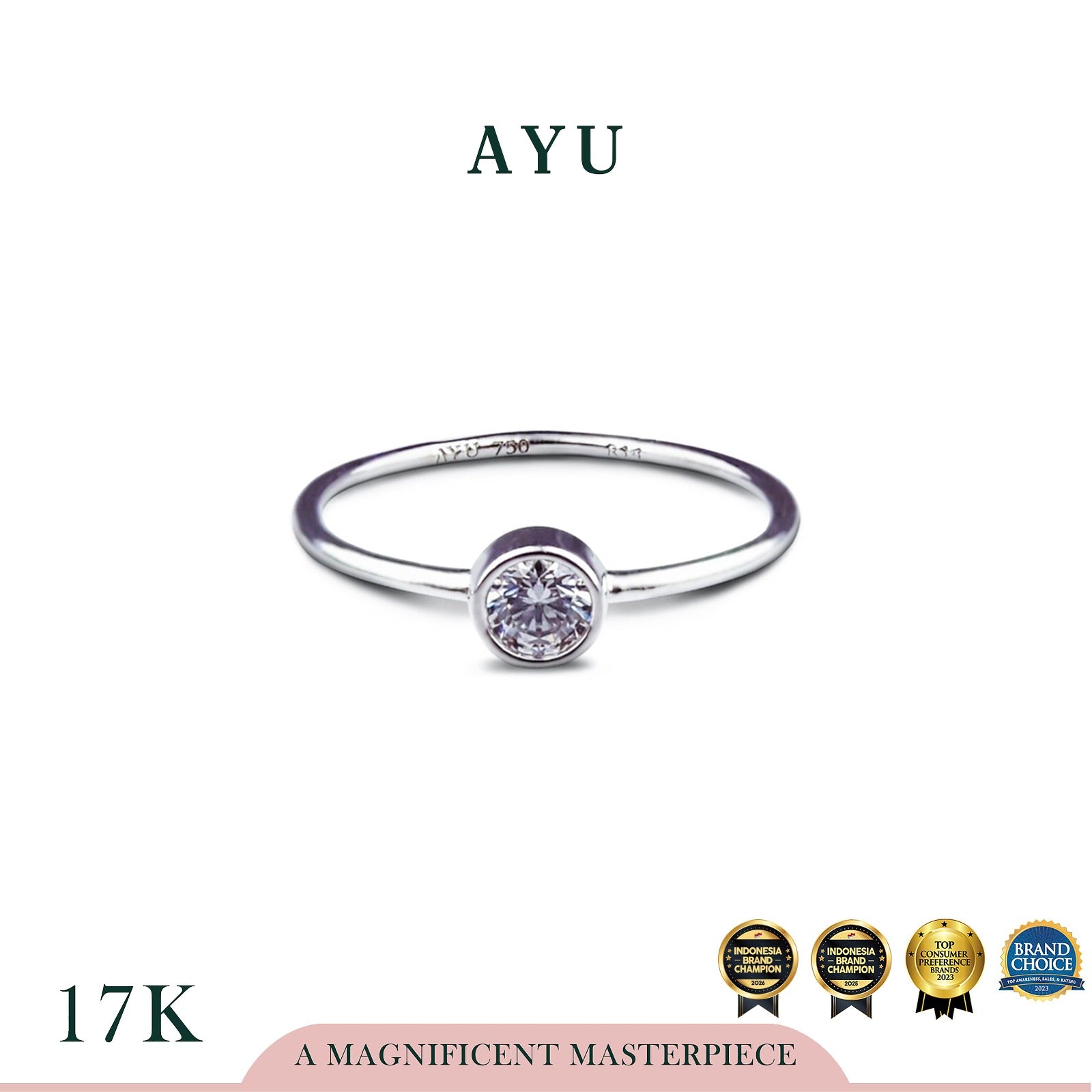 AYU Cincin Emas - Mini Bezel Solitaire 17K White Gold