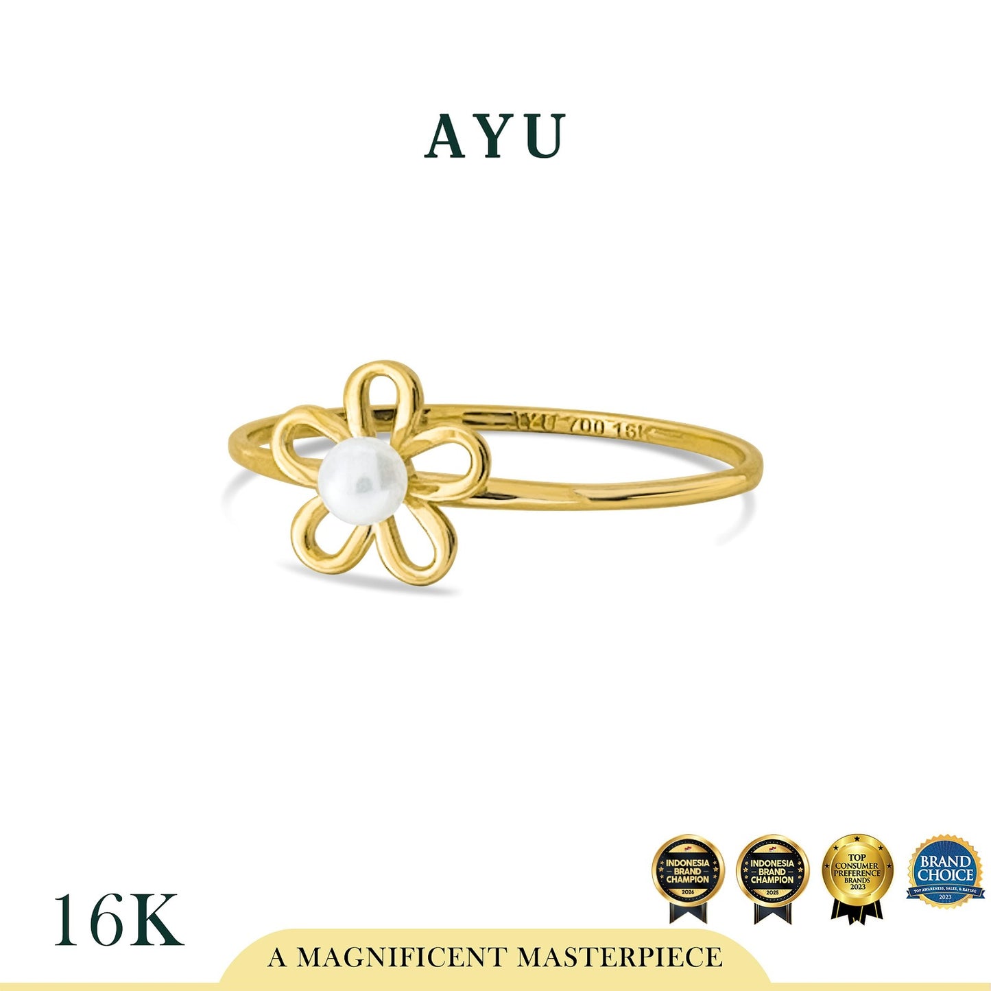 AYU Cincin Emas - Flower Pearl Ring 16k Yellow Gold