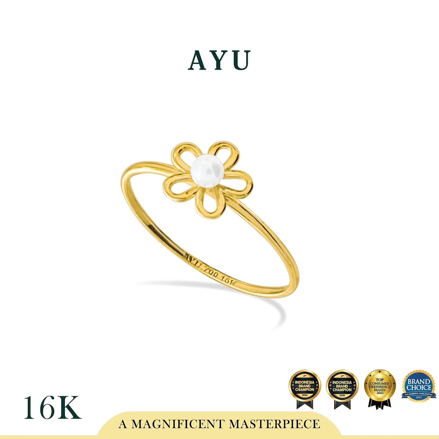 AYU Cincin Emas - Flower Pearl Ring 16k Yellow Gold