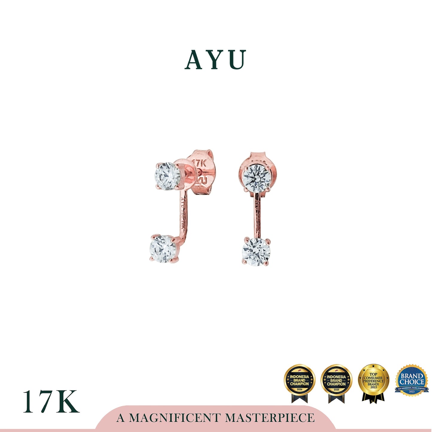AYU Anting Emas - Round Solitaire Double Studs Jacket 17k