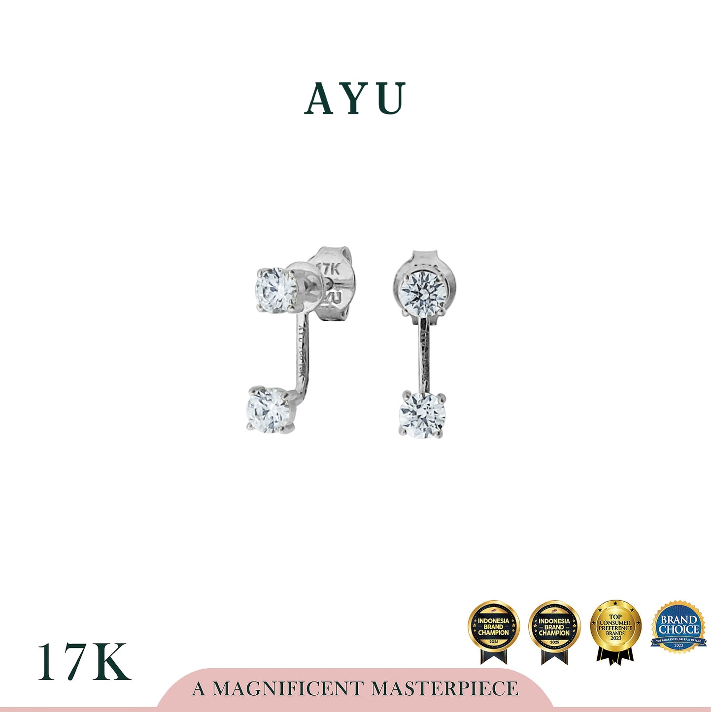 AYU Anting Emas - Round Solitaire Double Studs Jacket 17k
