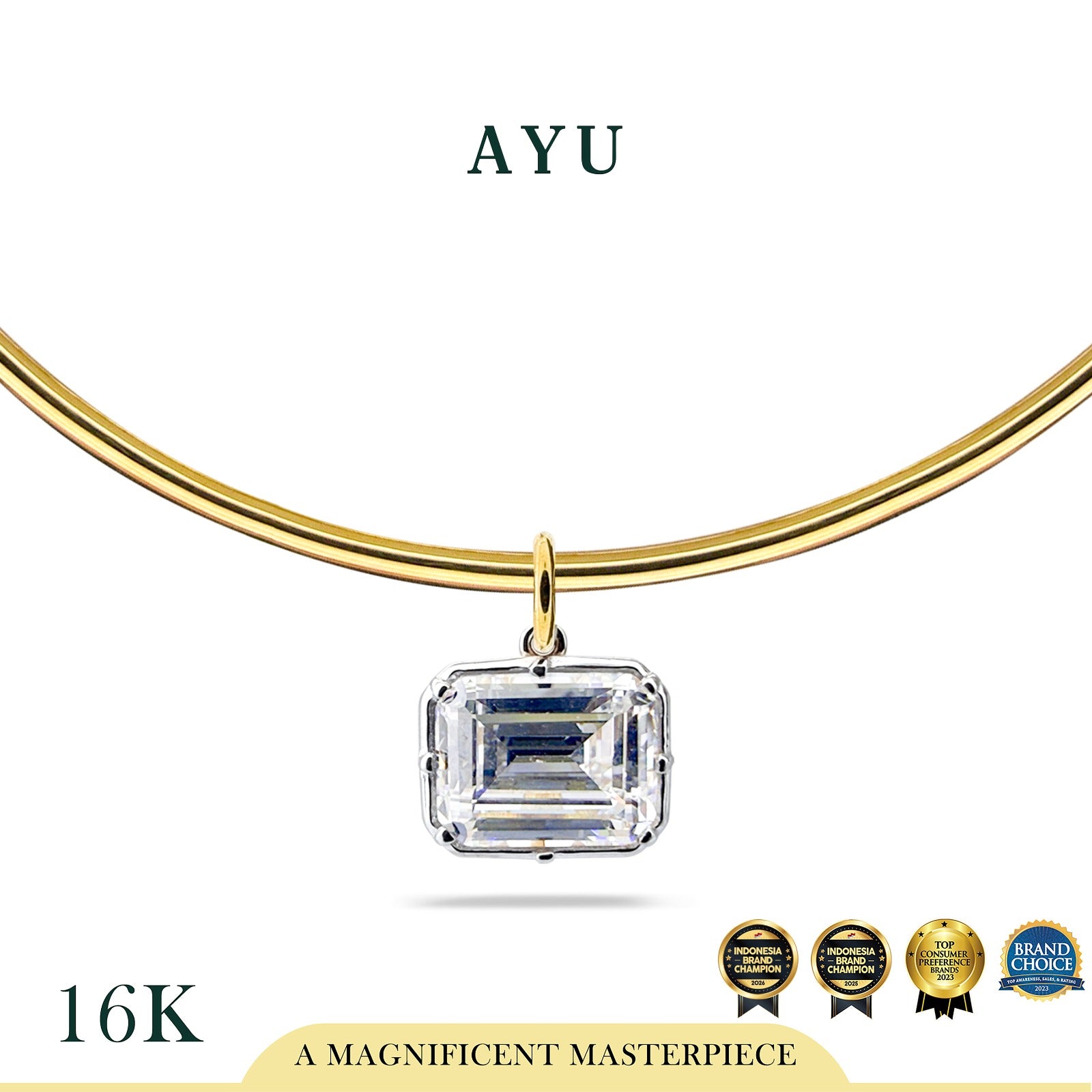 AYU Kalung Emas - Choker With Georgian Emerald Cut 16k Yellow Gold