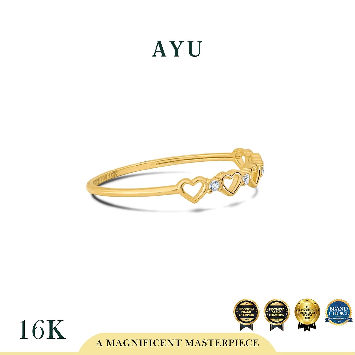 AYU Cincin Emas - Twinkling Mini Hearts Ring 16K Yellow Gold