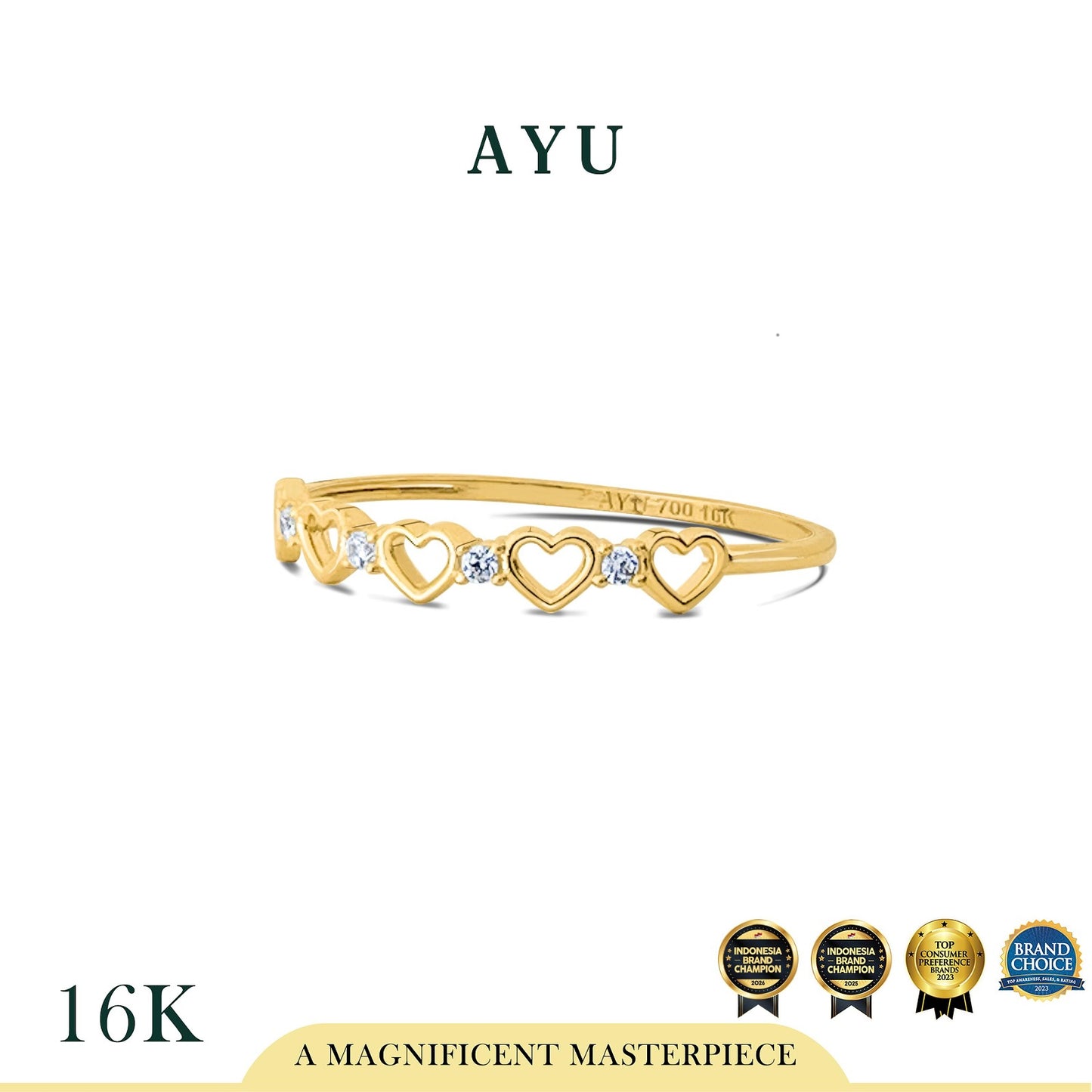AYU Cincin Emas - Twinkling Mini Hearts Ring 16K Yellow Gold