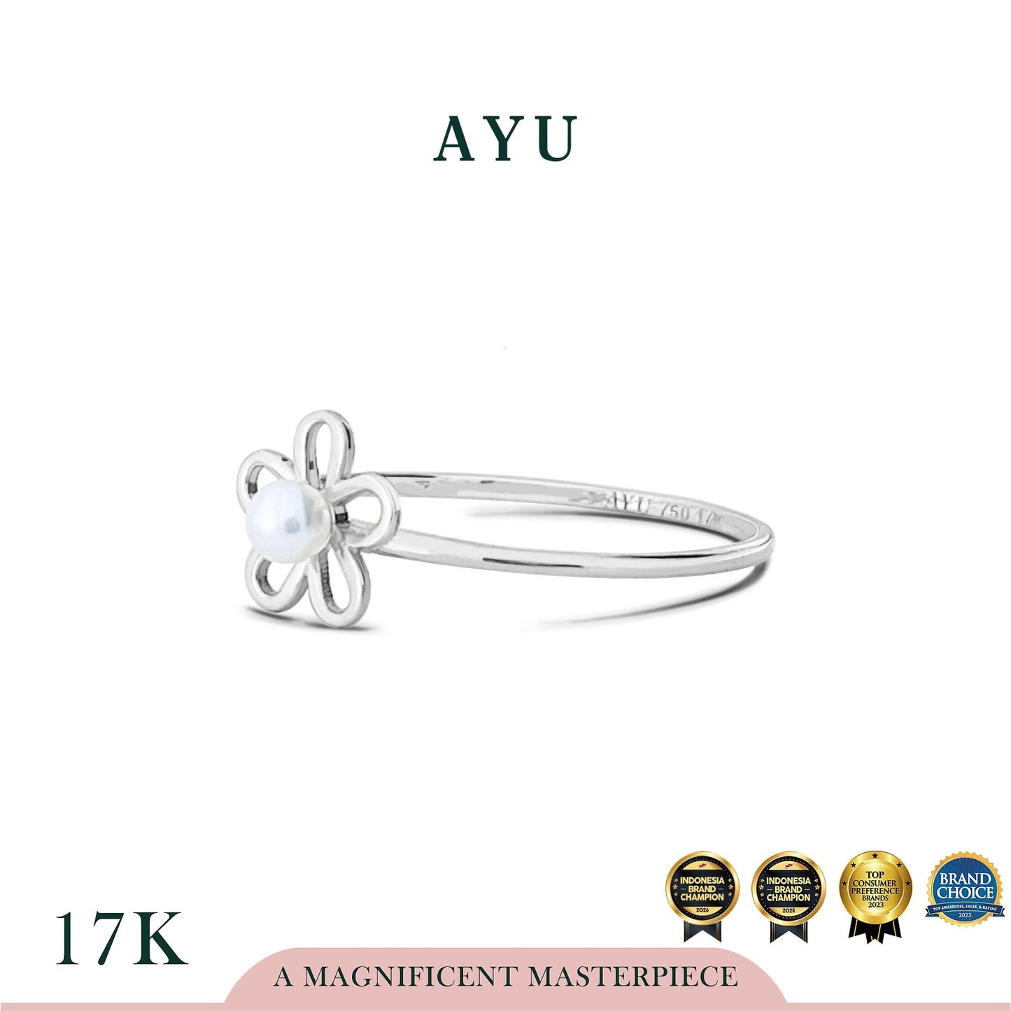 AYU Cincin Emas - Flower Pearl Ring 17k White Gold
