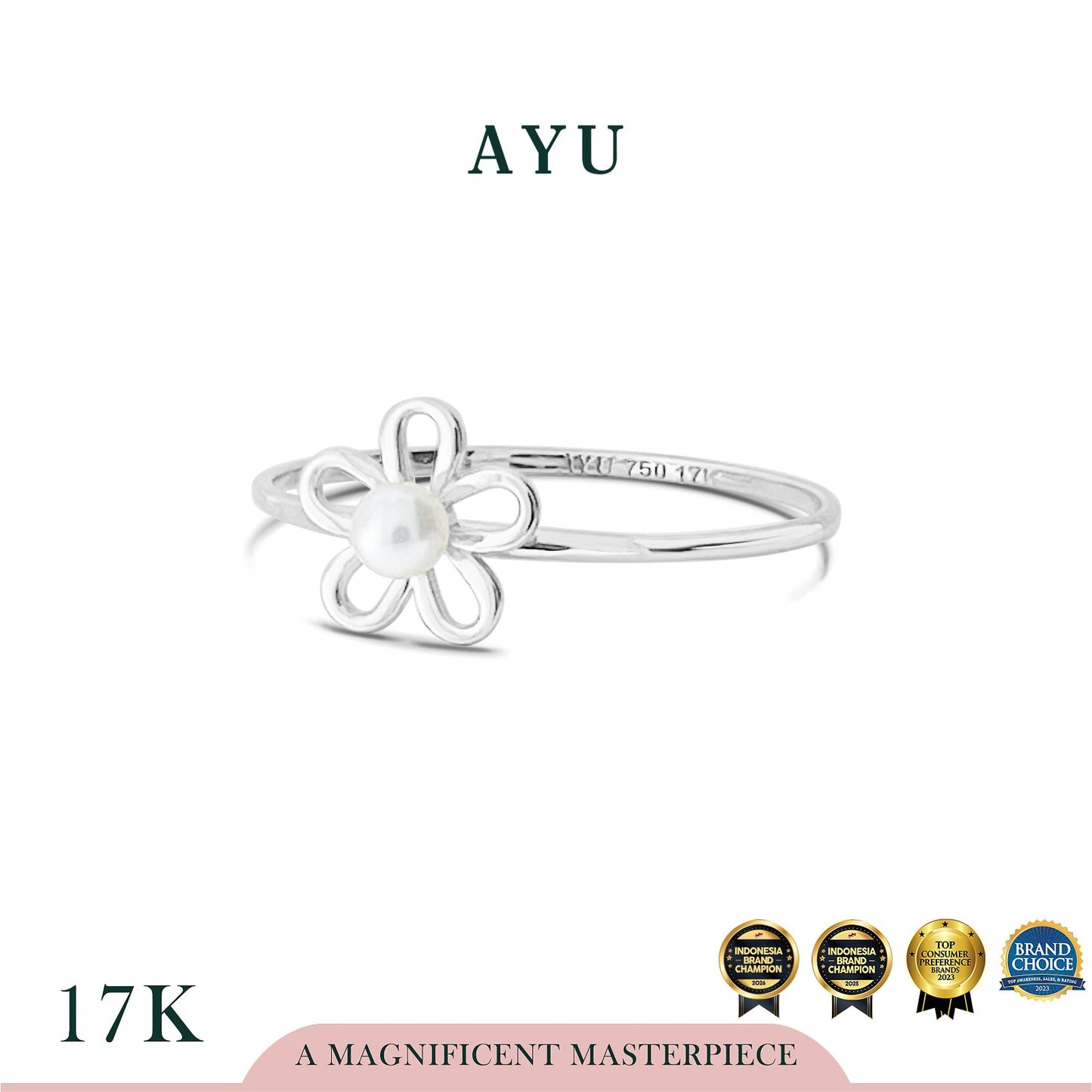 AYU Cincin Emas - Flower Pearl Ring 17k White Gold