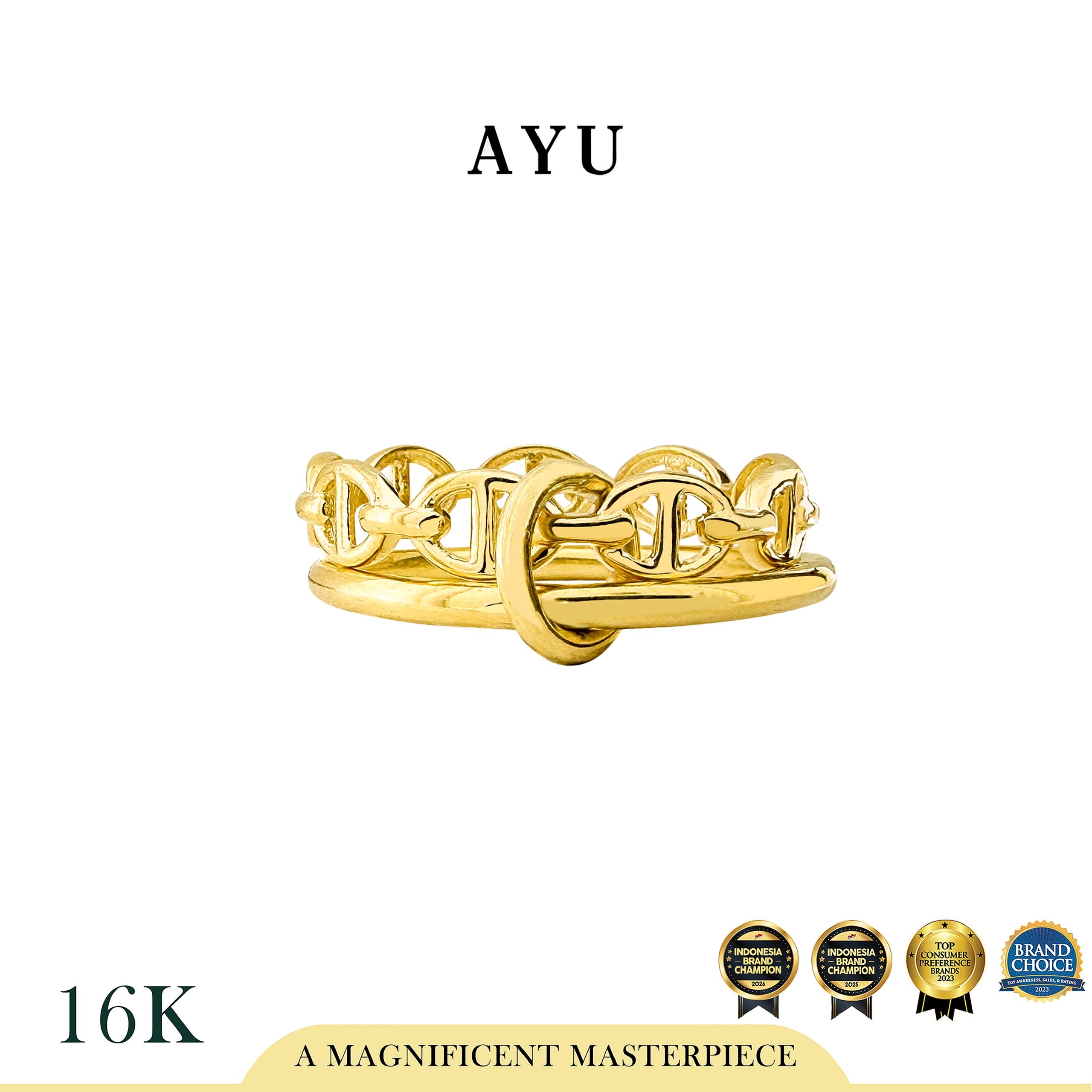AYU Cincin Emas - Link 2 U Benang Oval Link Ring 16k Yellow Gold