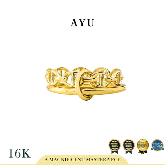 AYU Cincin Emas - Link 2 U Benang Oval Link Ring 16k Yellow Gold