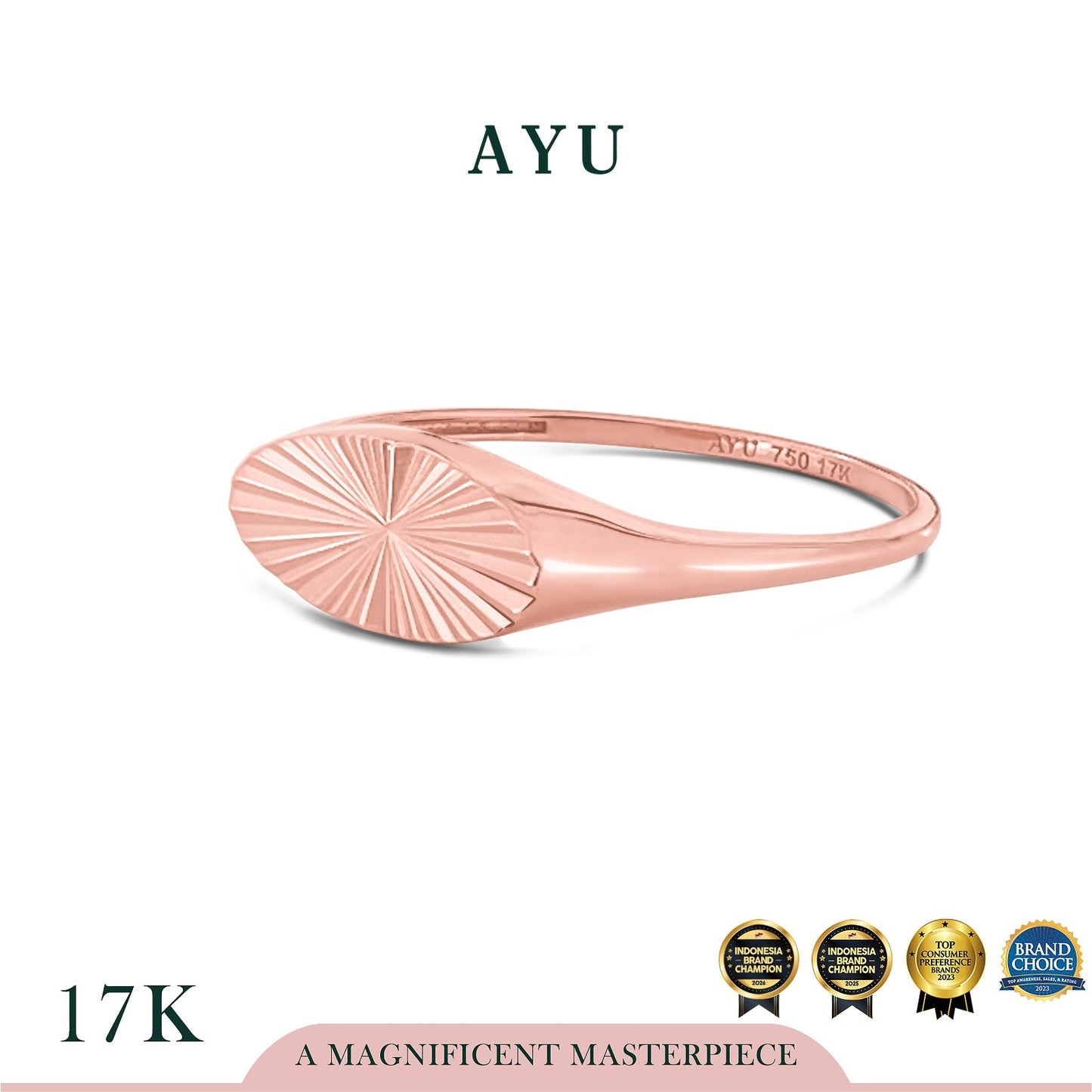 AYU Cincin Emas - Ellipse Bling Signet Ring 17k Rose Gold