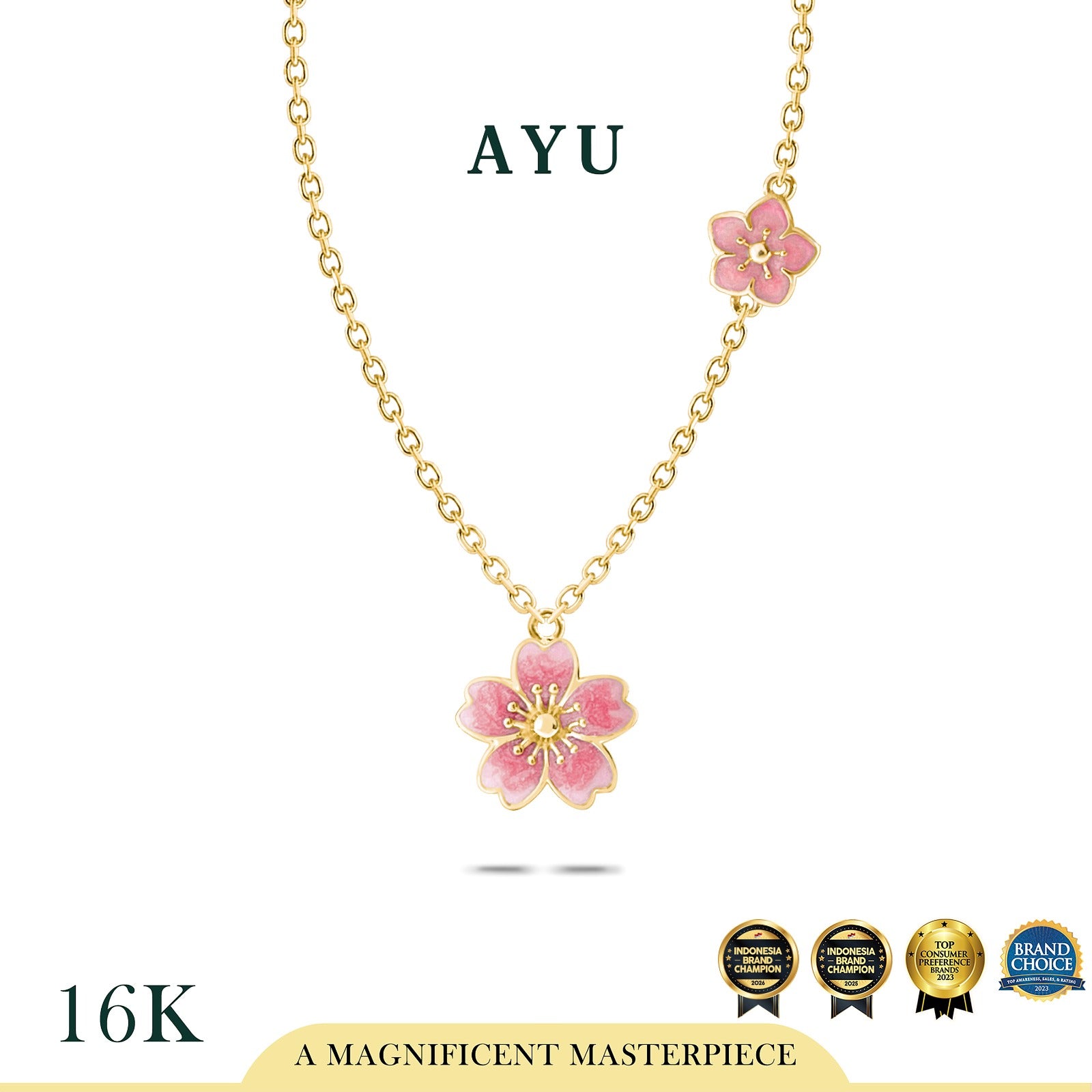 AYU Kalung Emas - Spring Sakura Chain Necklace 16k Yellow Gold