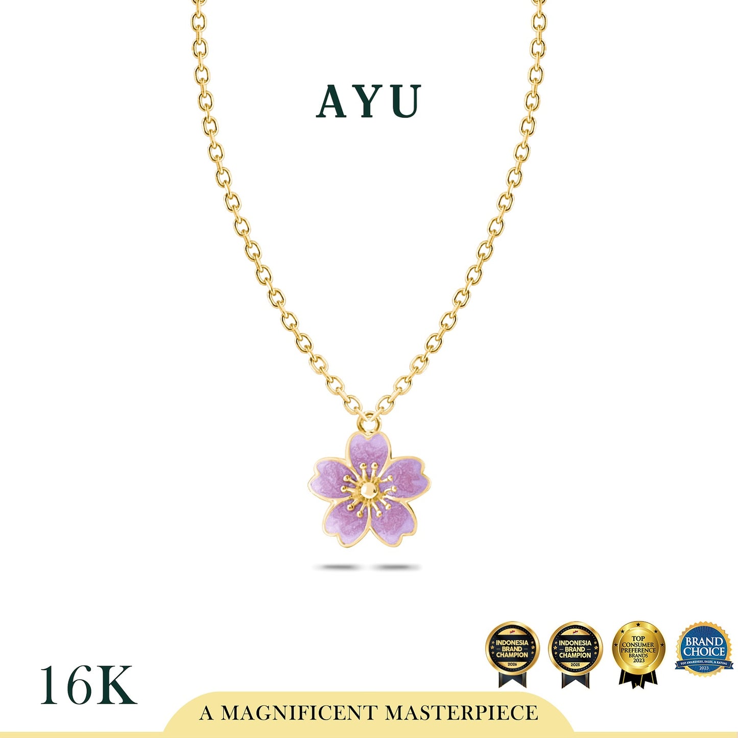AYU Kalung Emas - Blush Sakura Chain Necklace 16k Yellow Gold