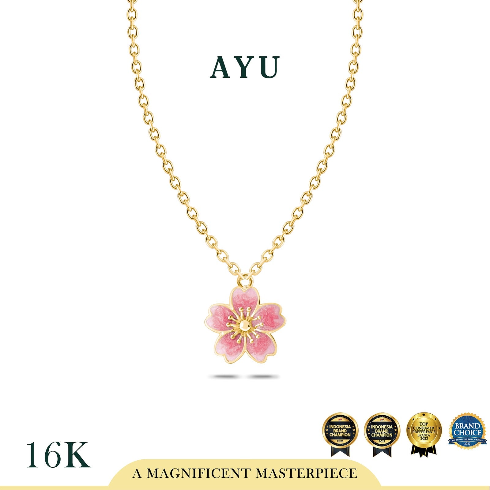 AYU Kalung Emas - Blush Sakura Chain Necklace 16k Yellow Gold