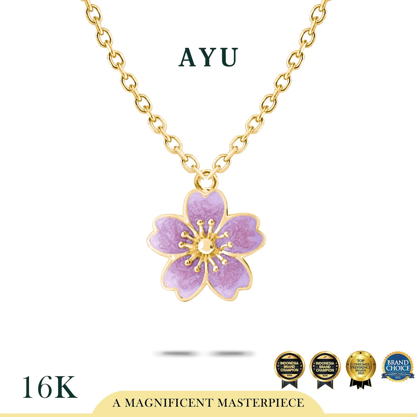 AYU Kalung Emas - Blush Sakura Chain Necklace 16k Yellow Gold