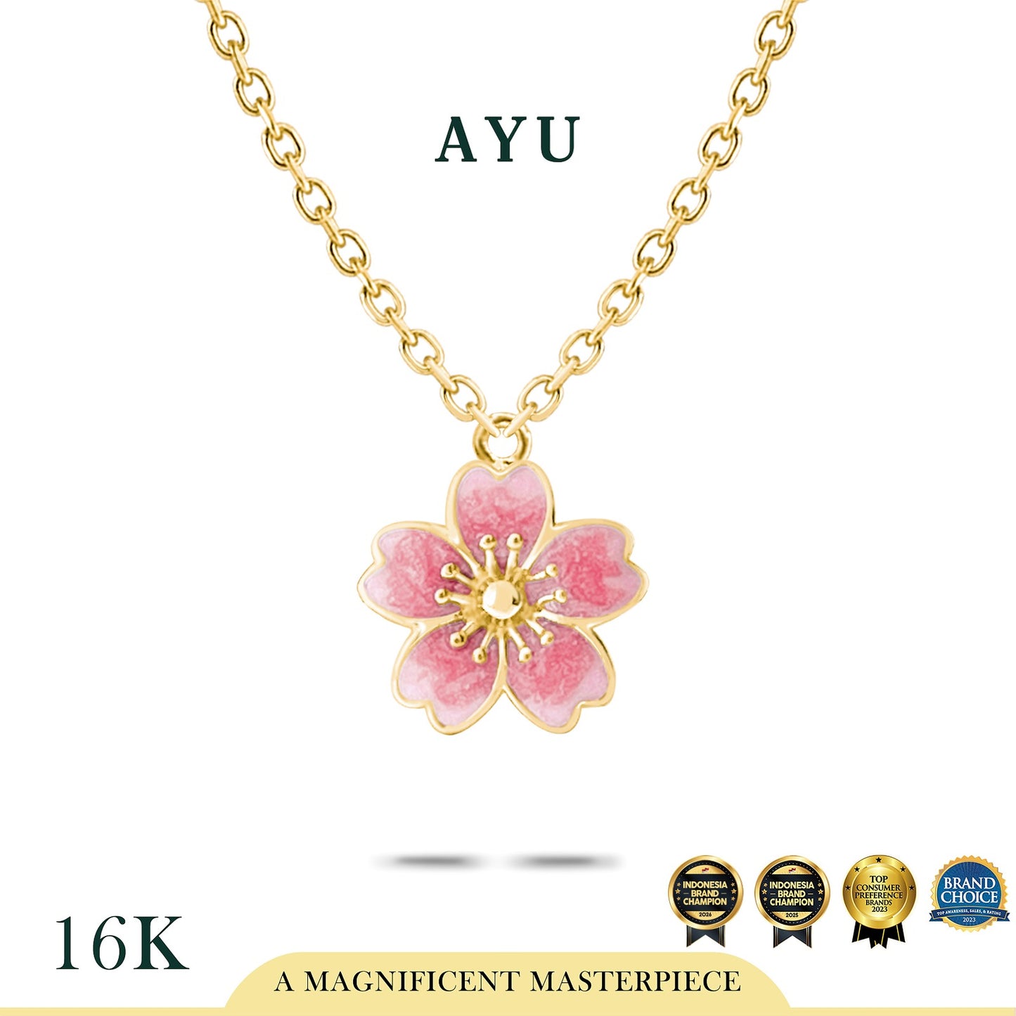 AYU Kalung Emas - Blush Sakura Chain Necklace 16k Yellow Gold