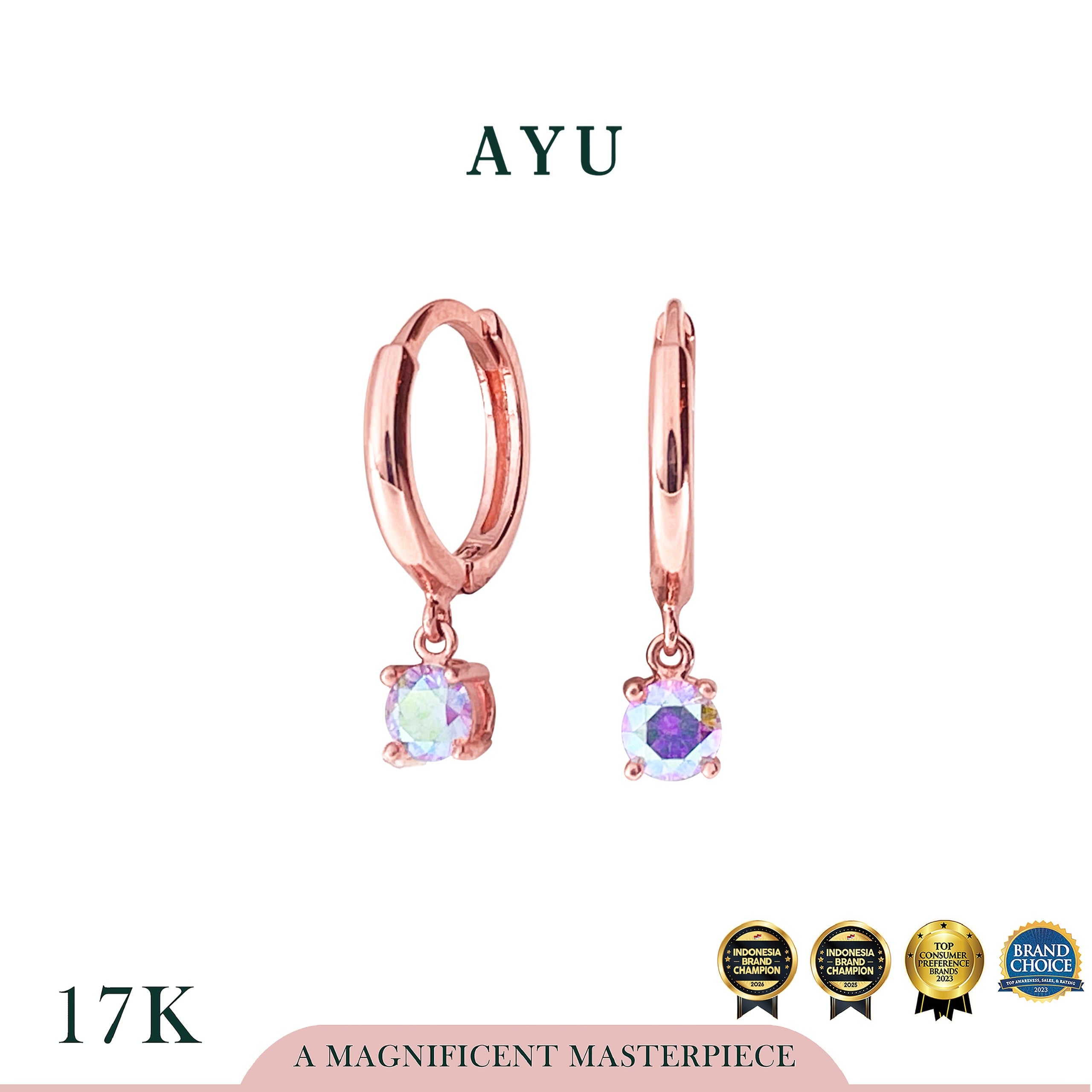 AYU Anting Emas - Magical Round Solitaire Gold Doughnut Earrings 17k Rose Gold