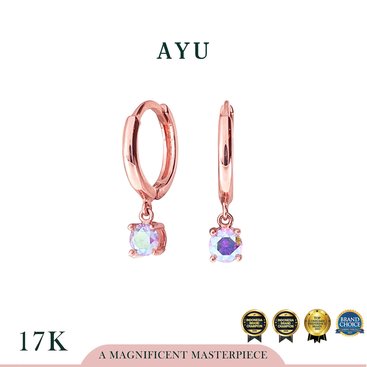 AYU Anting Emas - Magical Round Solitaire Gold Doughnut Earrings 17k Rose Gold