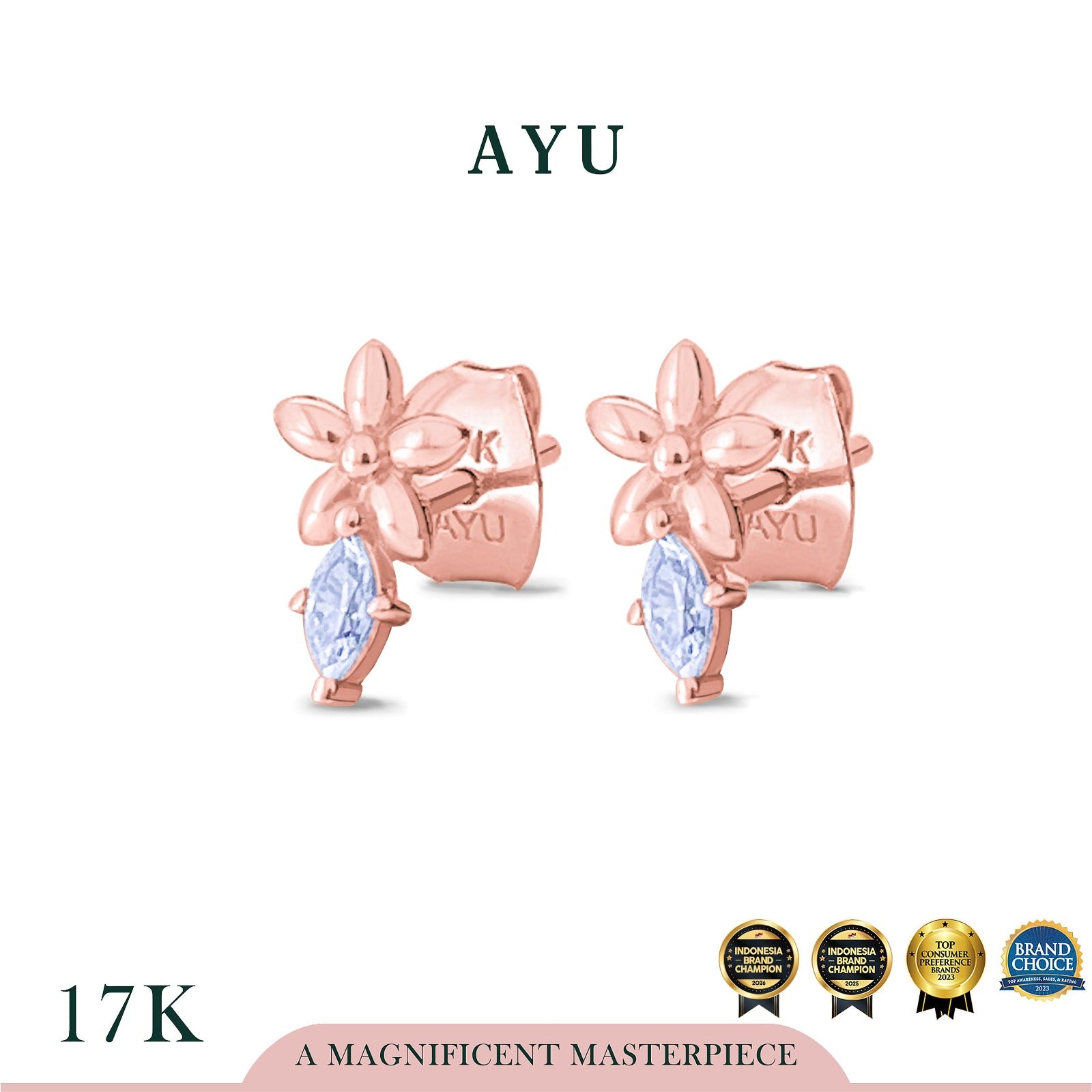 AYU Anting Emas - Starflower Marquise Studs 17k Rose Gold