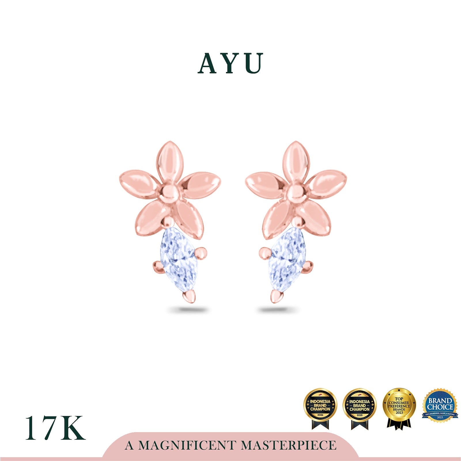 AYU Anting Emas - Starflower Marquise Studs 17k Rose Gold