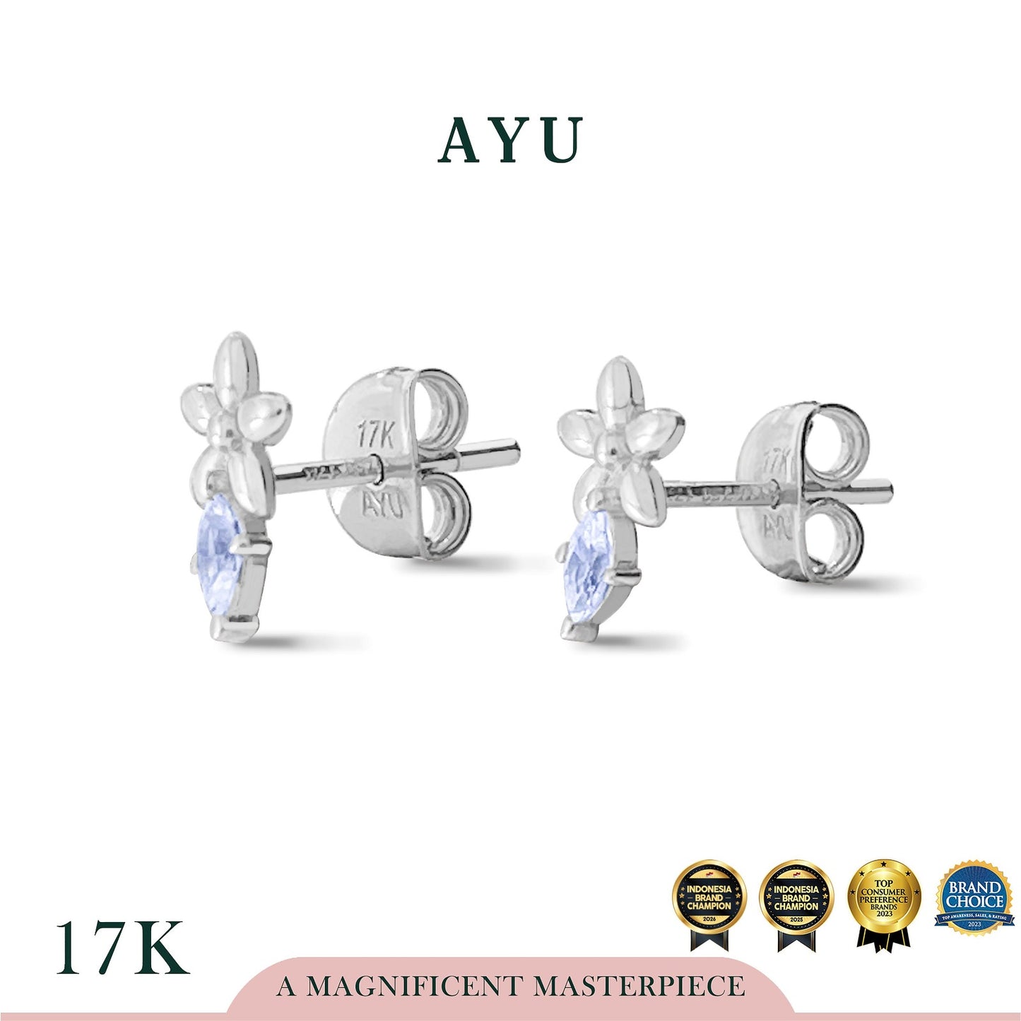 AYU Anting Emas - Starflower Marquise Studs 17k White Gold