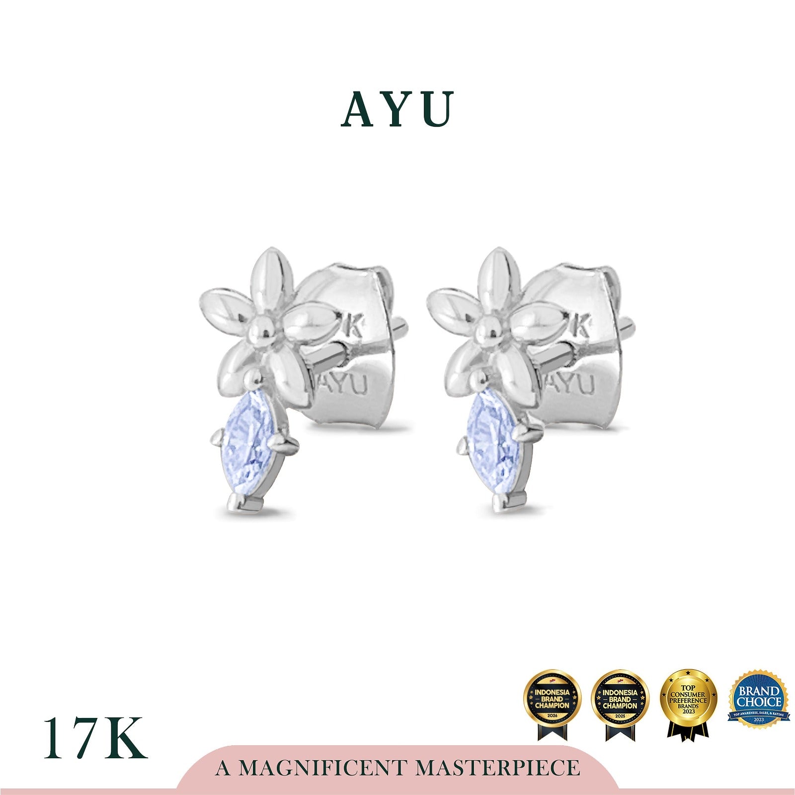 AYU Anting Emas - Starflower Marquise Studs 17k White Gold