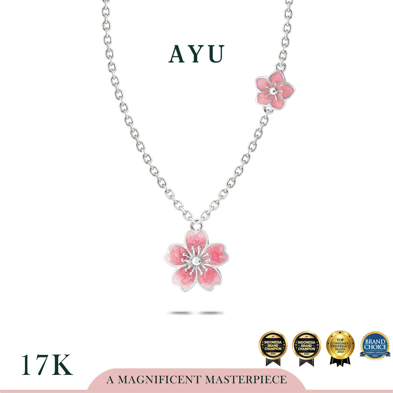 AYU Kalung Emas - Spring Sakura Chain Necklace 17k White Gold