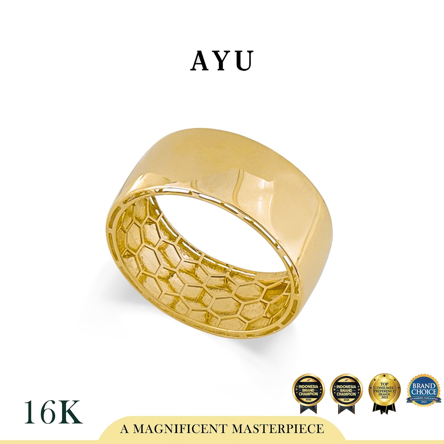 AYU Cincin Emas - Wide Gold Band Ring 16k Yellow Gold