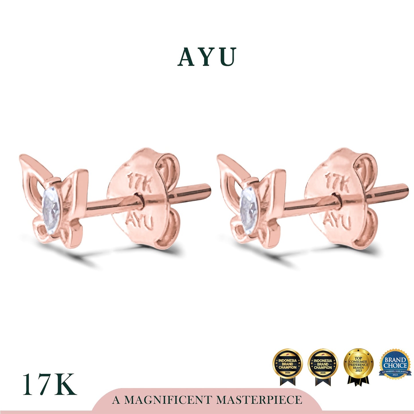 AYU Anting Emas - Marquis Mini Butterfly Studs 17k Rose Gold