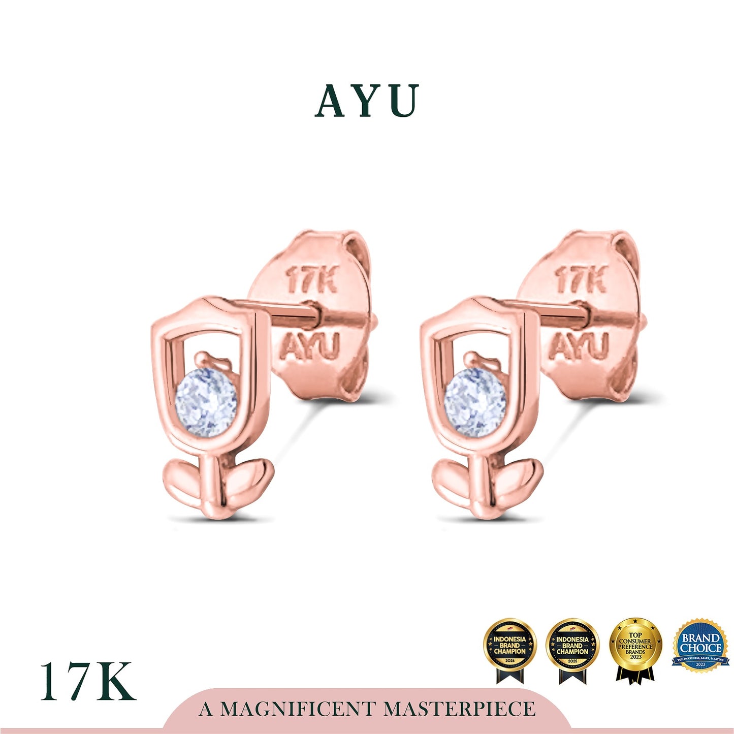 AYU Anting Emas - Tulip Studs 17k Rose Gold