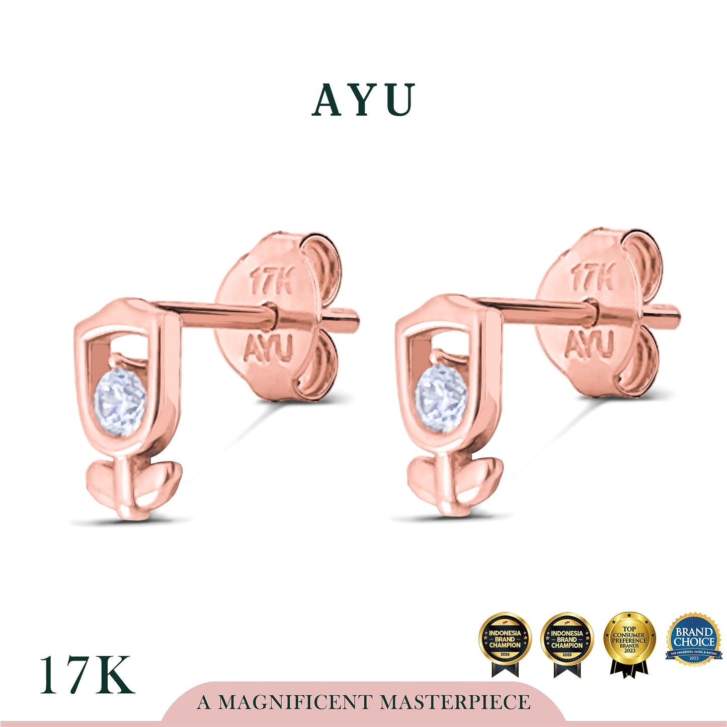 AYU Anting Emas - Tulip Studs 17k Rose Gold