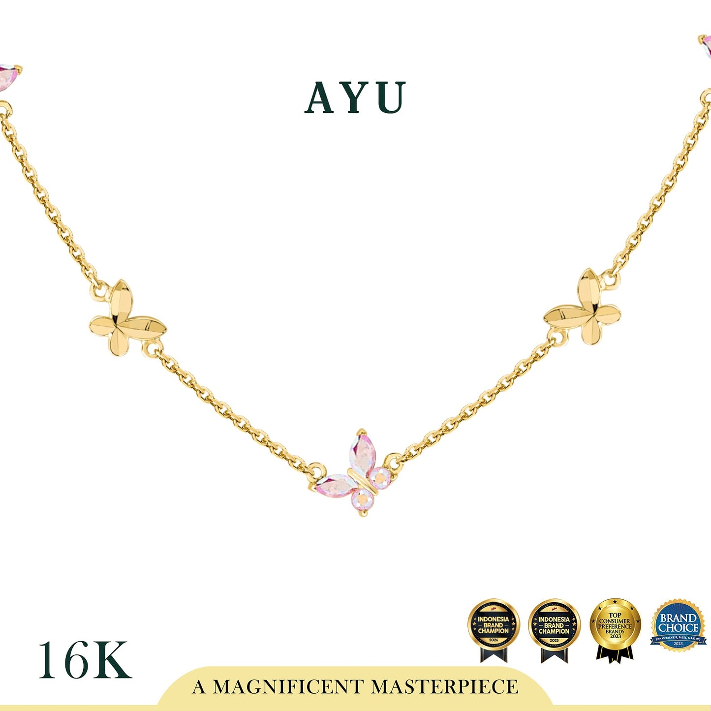 AYU Kalung Emas - Magical Twinkly Butterfly Chain Necklace 16k Yellow Gold