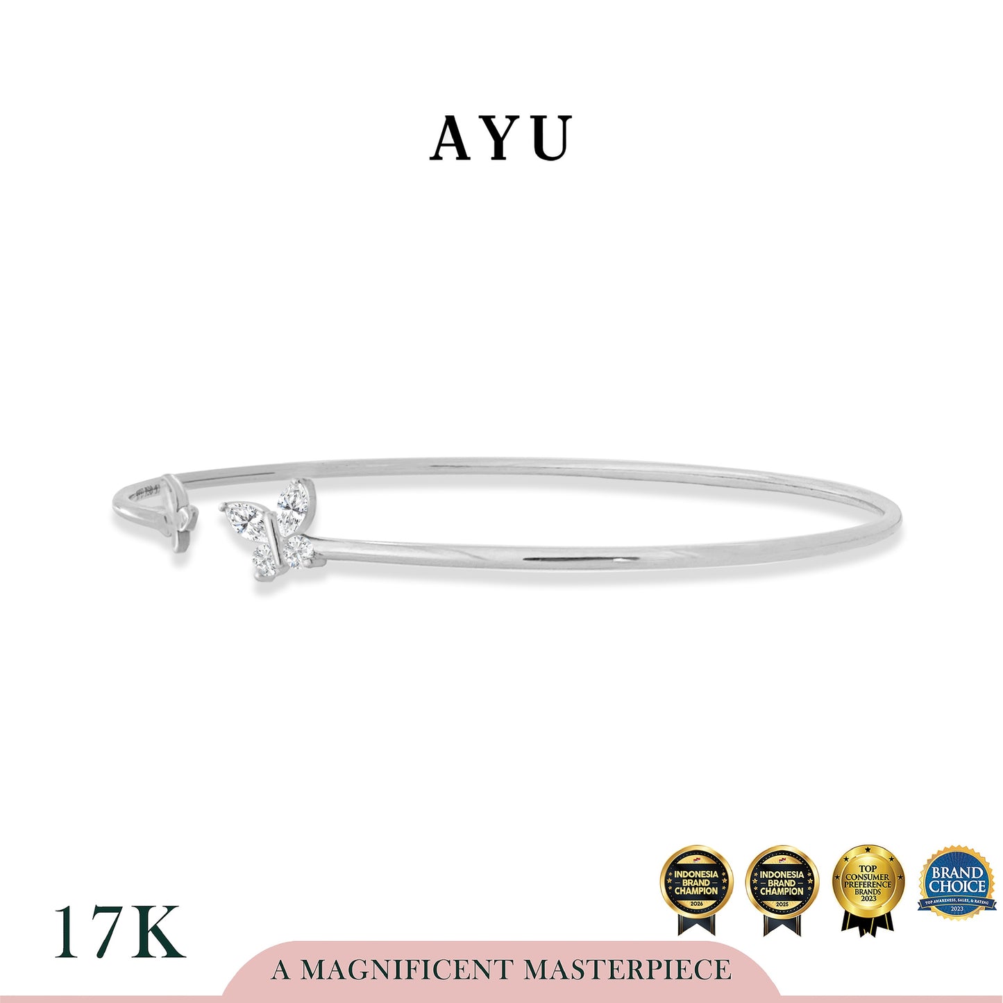 AYU Gelang Emas - Butterfly Duet Open Bangle 17k White Gold