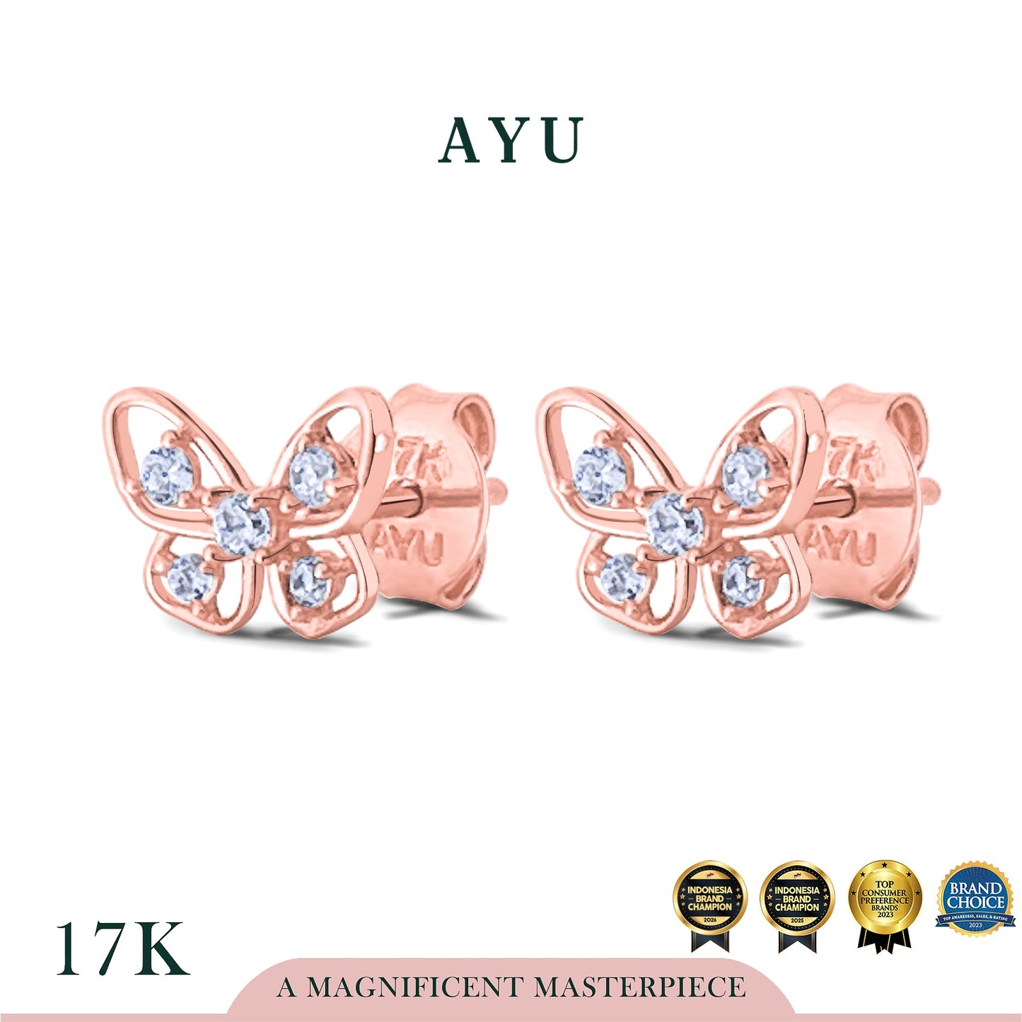 AYU Anting Emas - Twinkle Butterfly Studs 17k Rose Gold