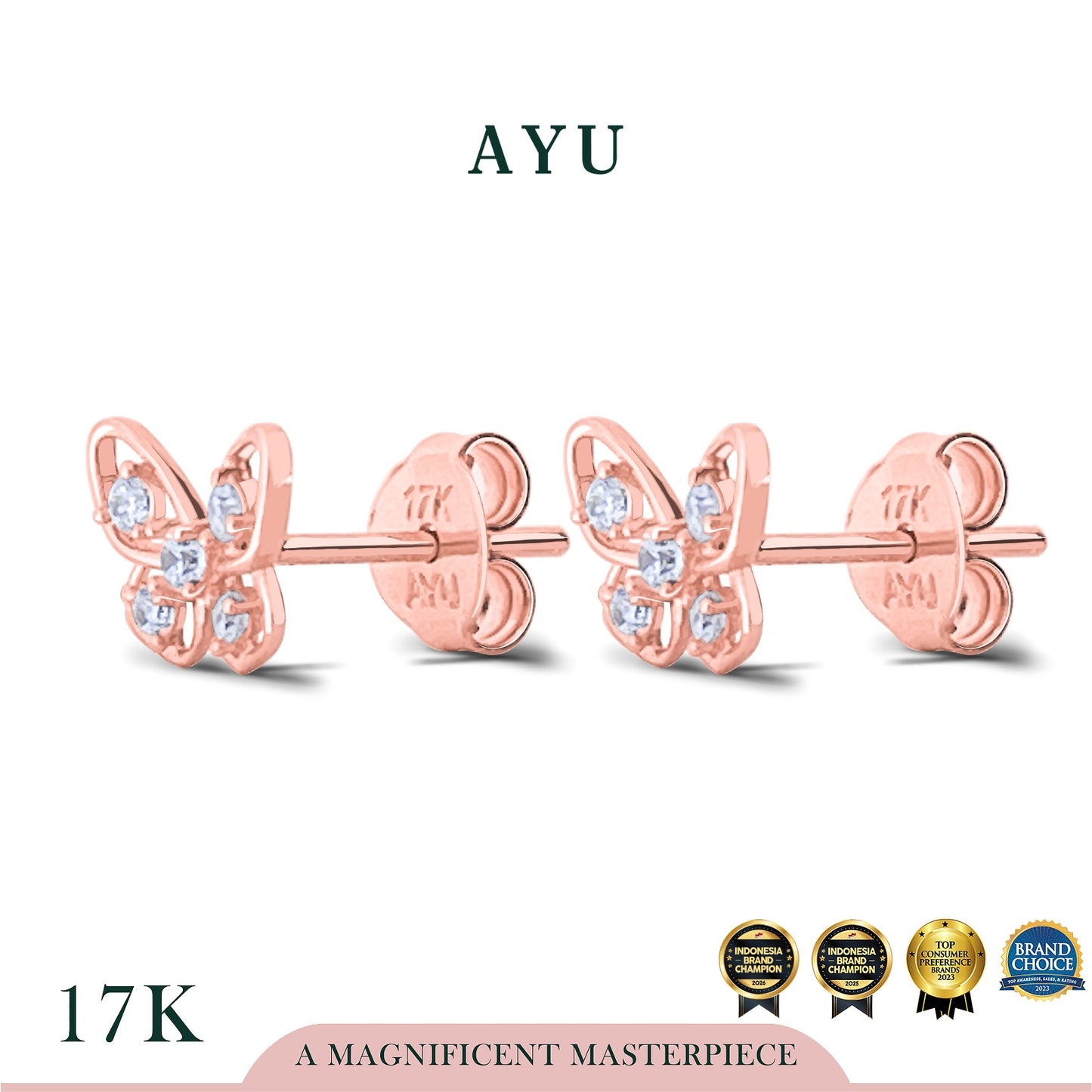 AYU Anting Emas - Twinkle Butterfly Studs 17k Rose Gold