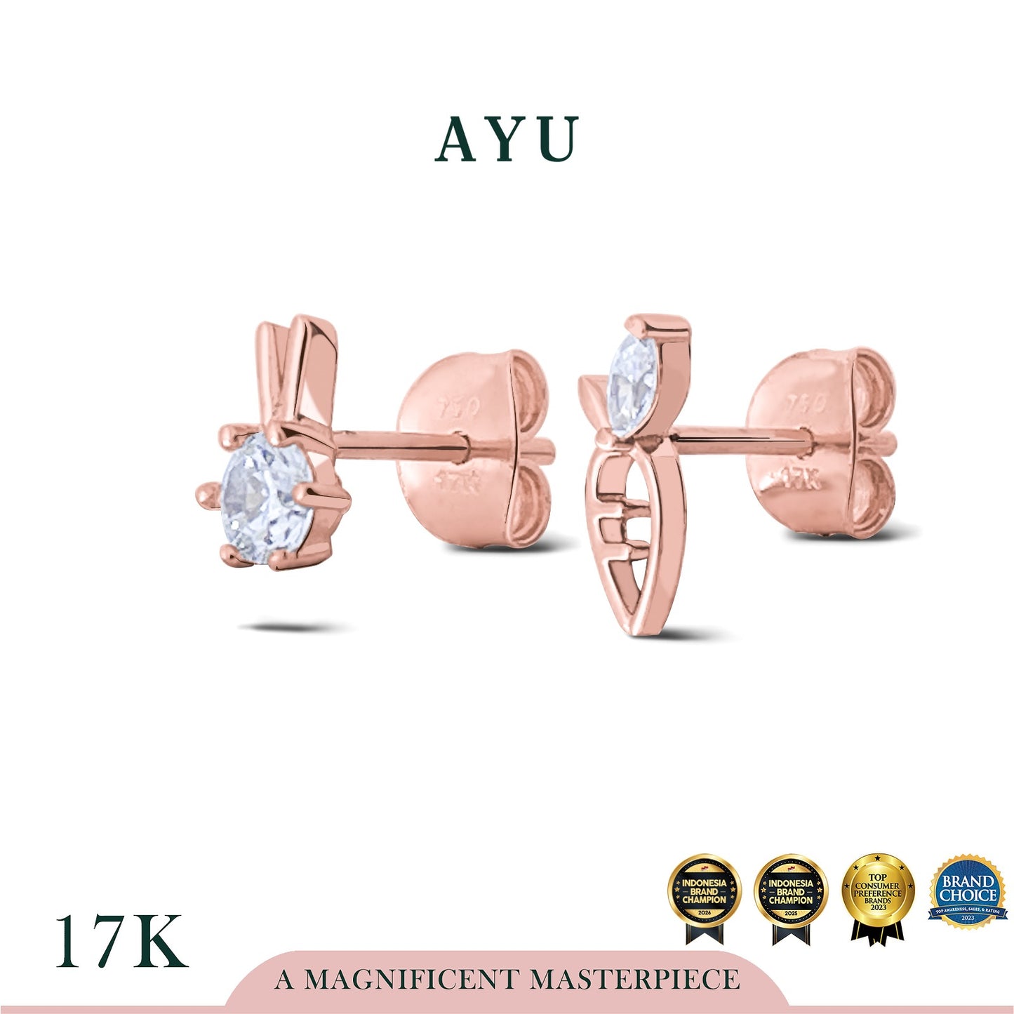 AYU Anting Emas - Bunny And Carrot Studs 17k Rose Gold