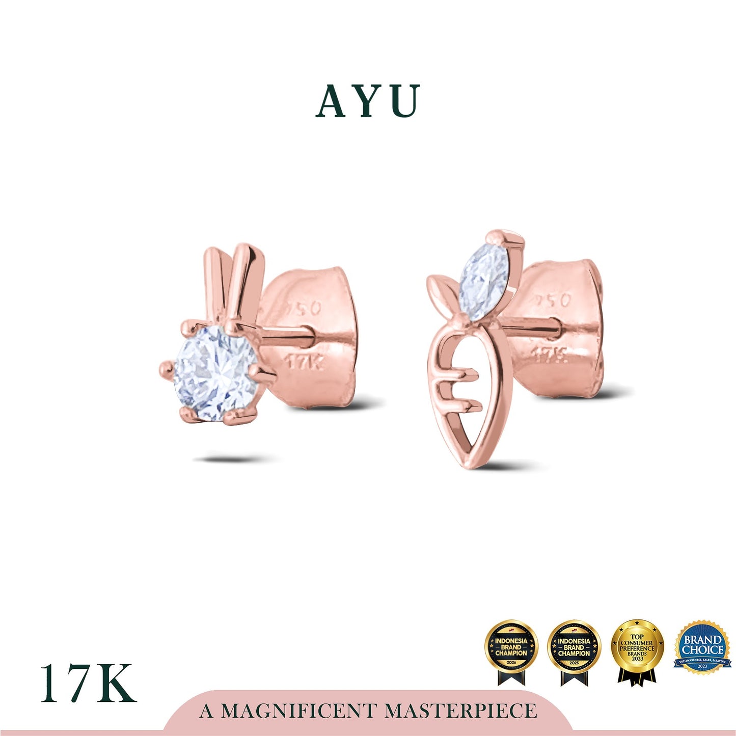AYU Anting Emas - Bunny And Carrot Studs 17k Rose Gold