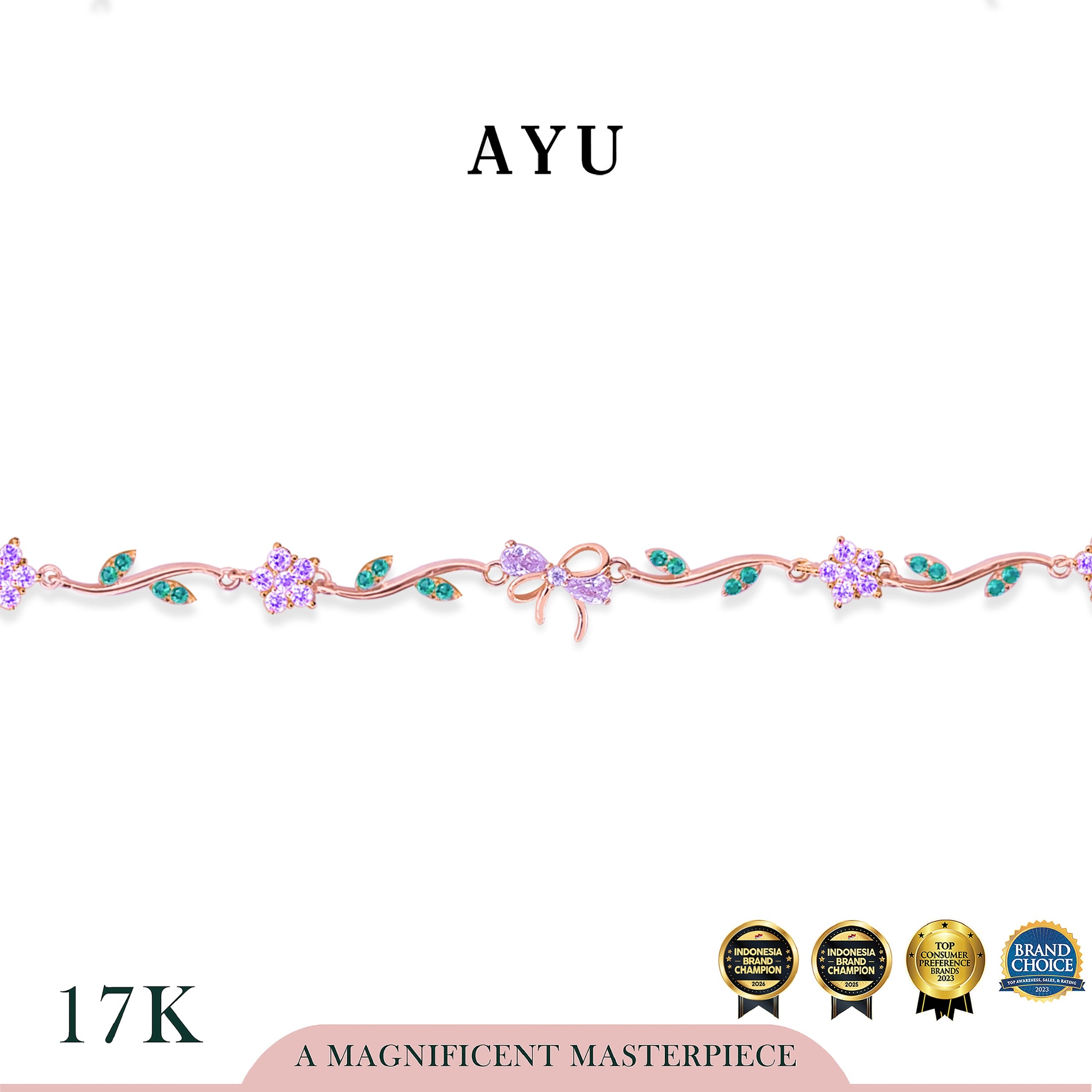 AYU Gelang Emas - Everbloom Ribbon Angel Vine Bracelet 17k Rose Gold