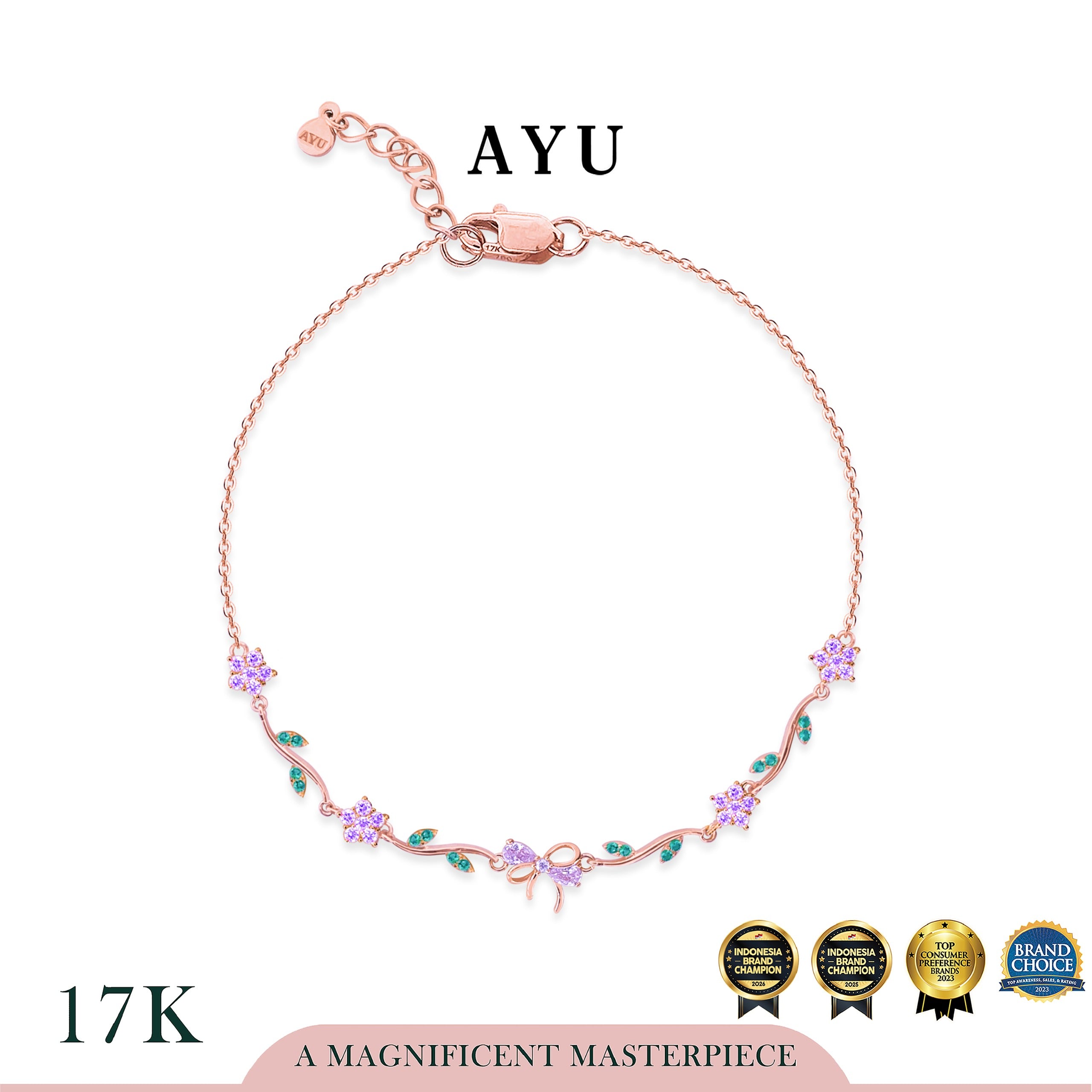 AYU Gelang Emas - Everbloom Ribbon Angel Vine Bracelet 17k Rose Gold