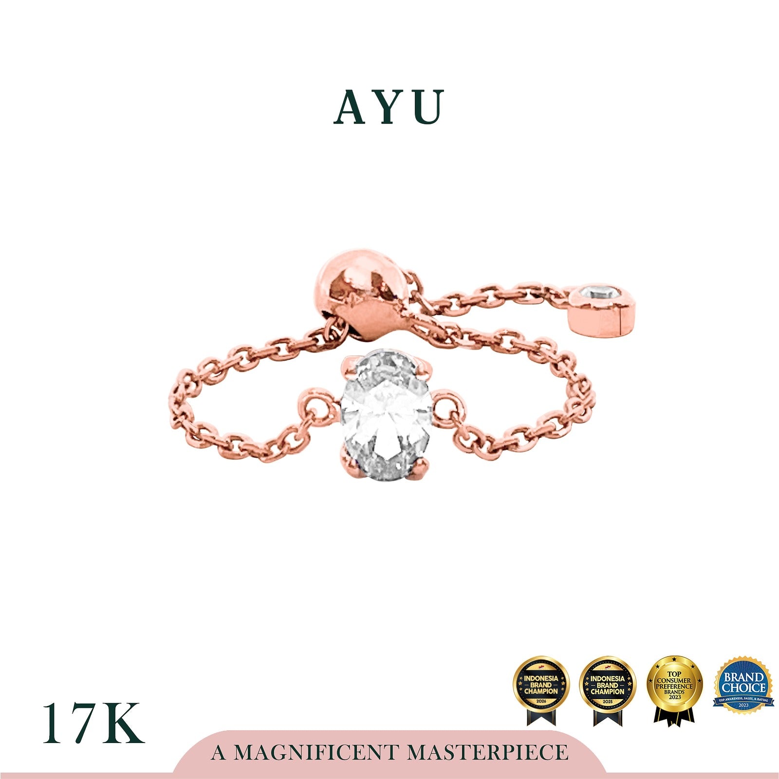 AYU Cincin Emas - Bejeweled In Oval Adjustable Ring 17k Rose Gold