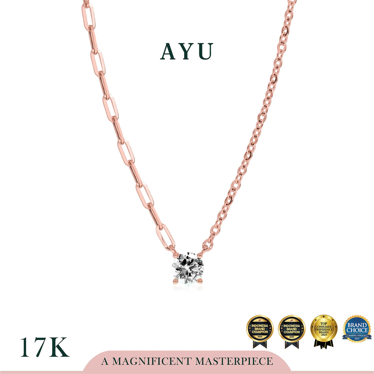 AYU Kalung Emas - Undecided Necklace With Round Solitaire 17k Rose Gold